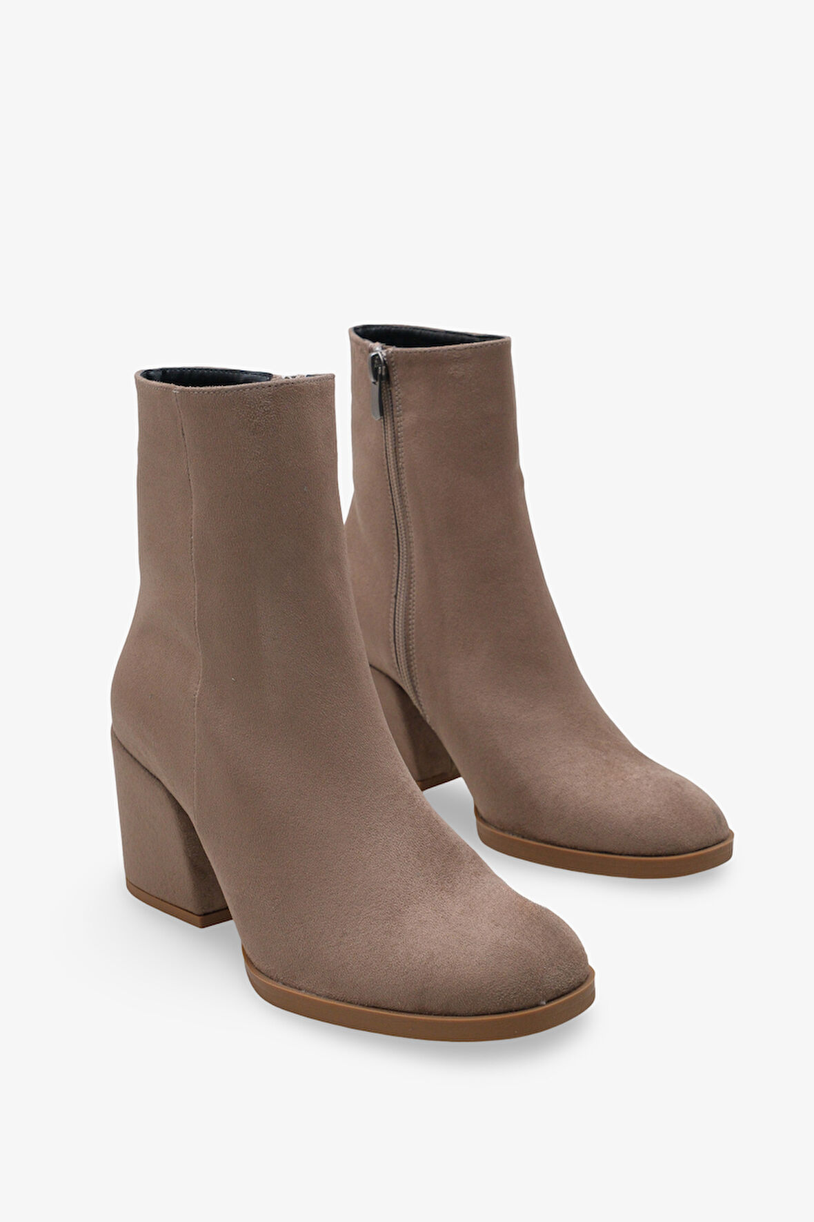 Kadın Yandan Fermuarlı Topuklu Günlük Bot Selans Vizon Süet