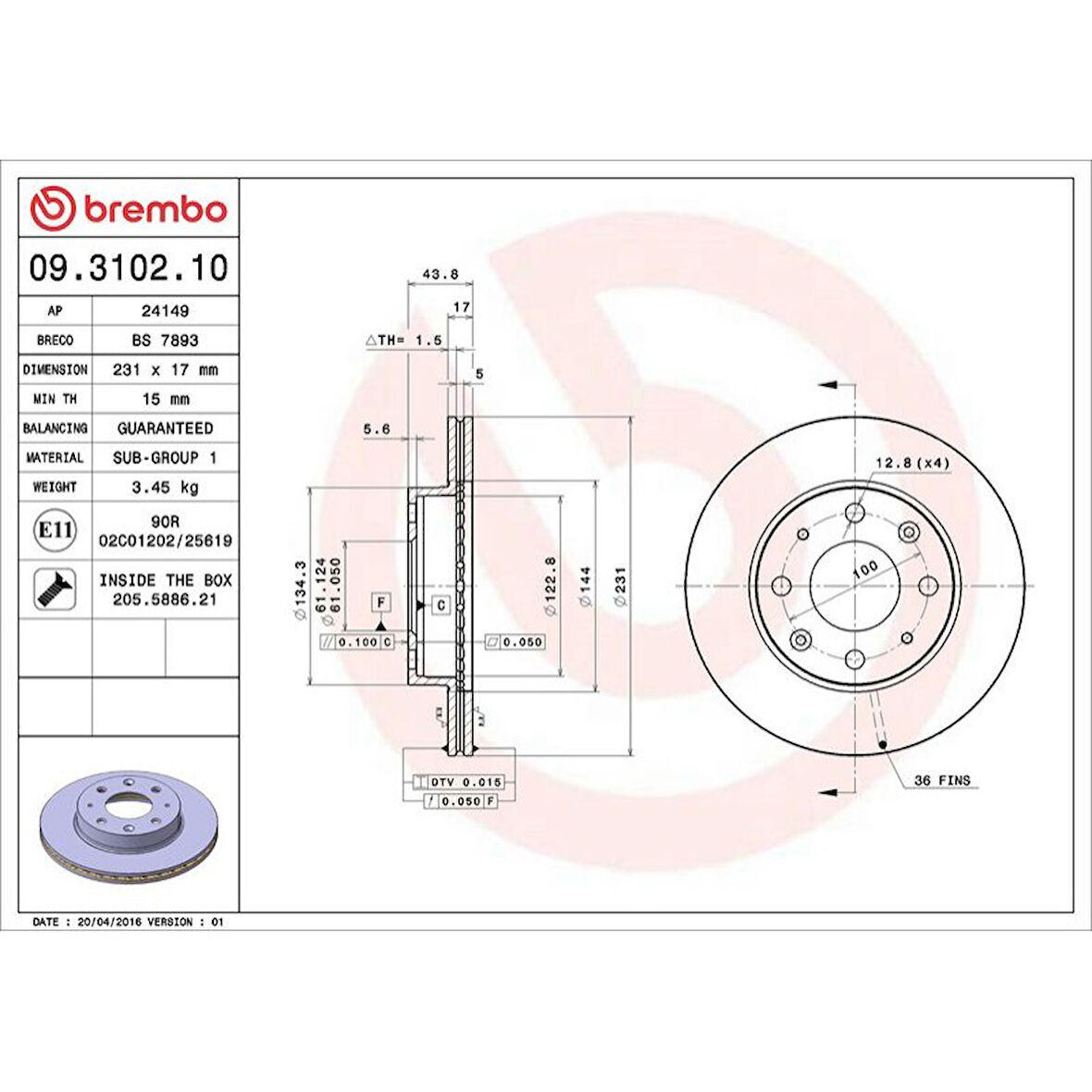 FREN DISK ON HAVA KANALLI 231-4-(HONDA   CIVIC III 1985/1987 HONDA   CIVIC IV 1987/1989