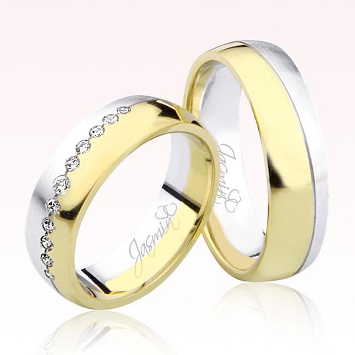 Sarı Beyaz Bombeli Altın Alyans 0903-1