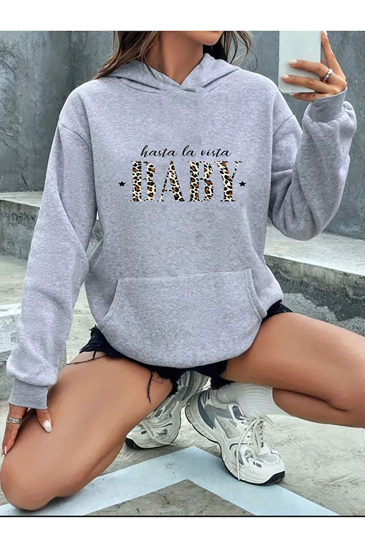 Hasta La Vista Baby Yazı Detatlı Swaeshirt