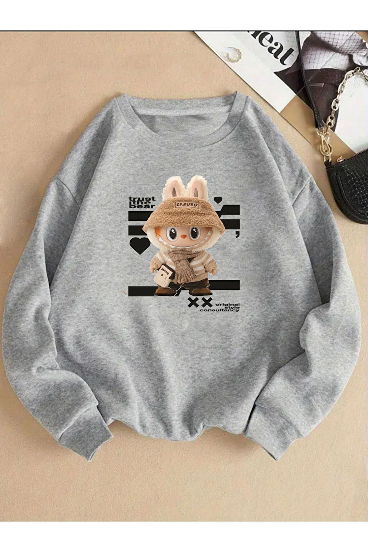 Baskılı Bisiklet Yaka İçi Polarlı Sweatshirt