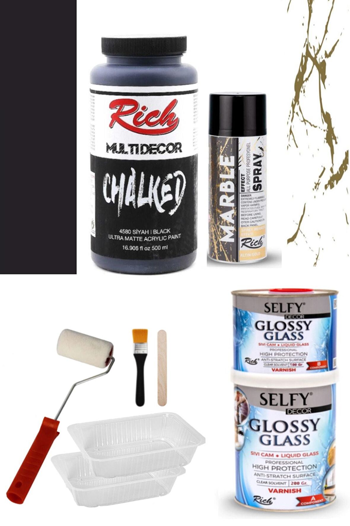 Richmulti Decor Chalked 500cc Siyah Selfy Decor Glossyglass200+100grbalkon,teras,banyo,tezgah,fayans