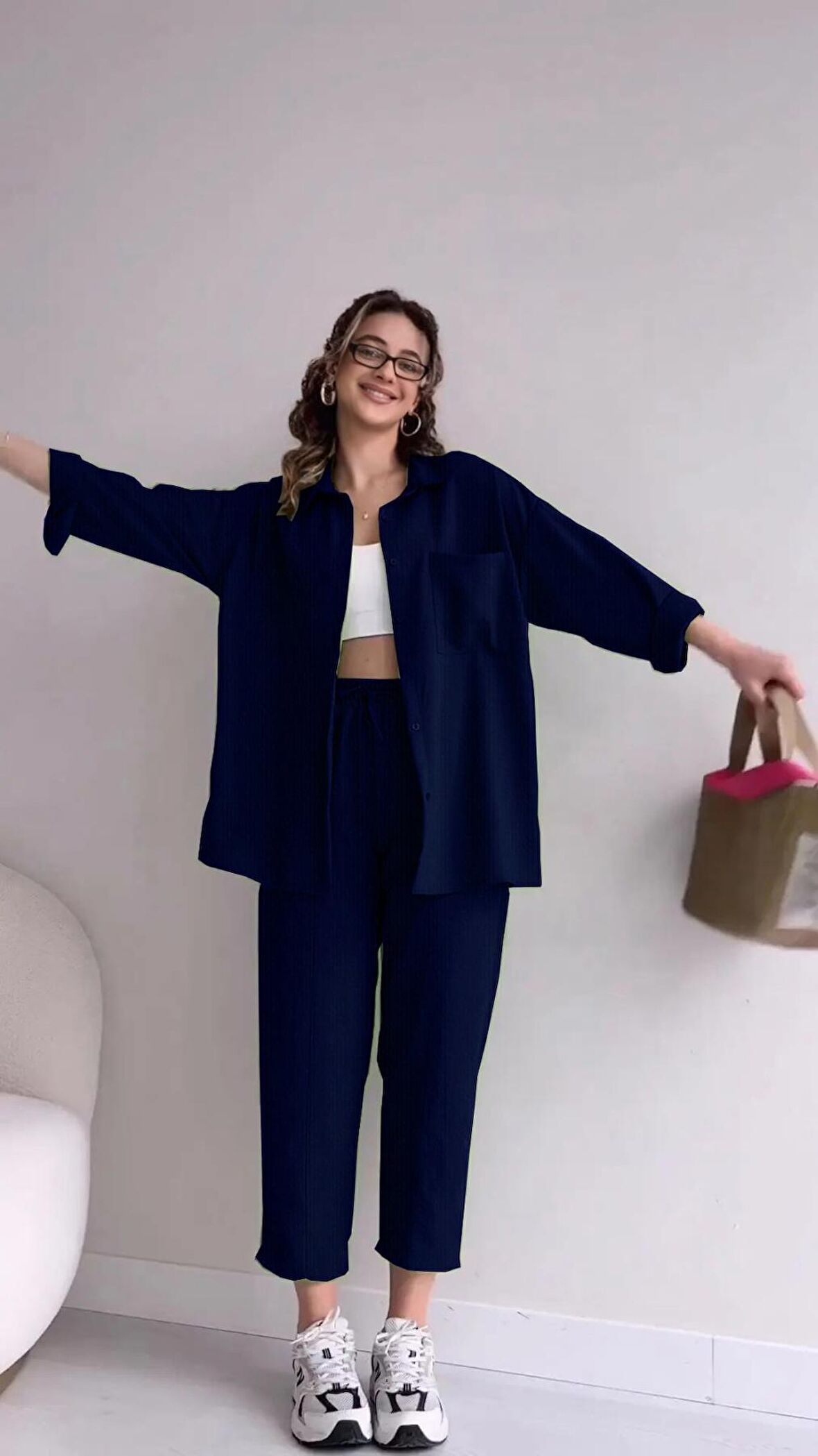 Barbora Keten Günlük İkili Takım Elbise Pantolon Gömlek Ln21lacivert9