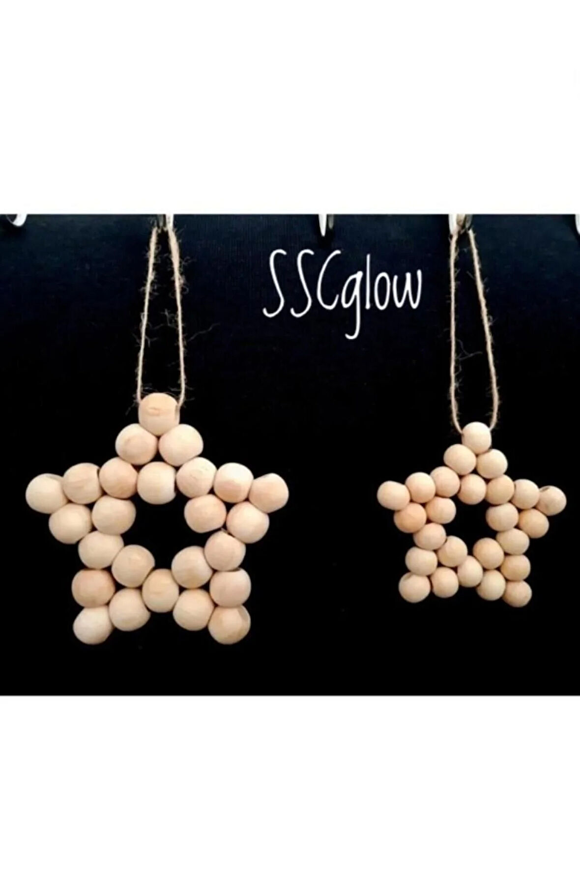 Dekoratif Ahşap Boncuklu Yıldız Set 2'li, Kapı Duvar Mutfak Bebek Odası Süsü