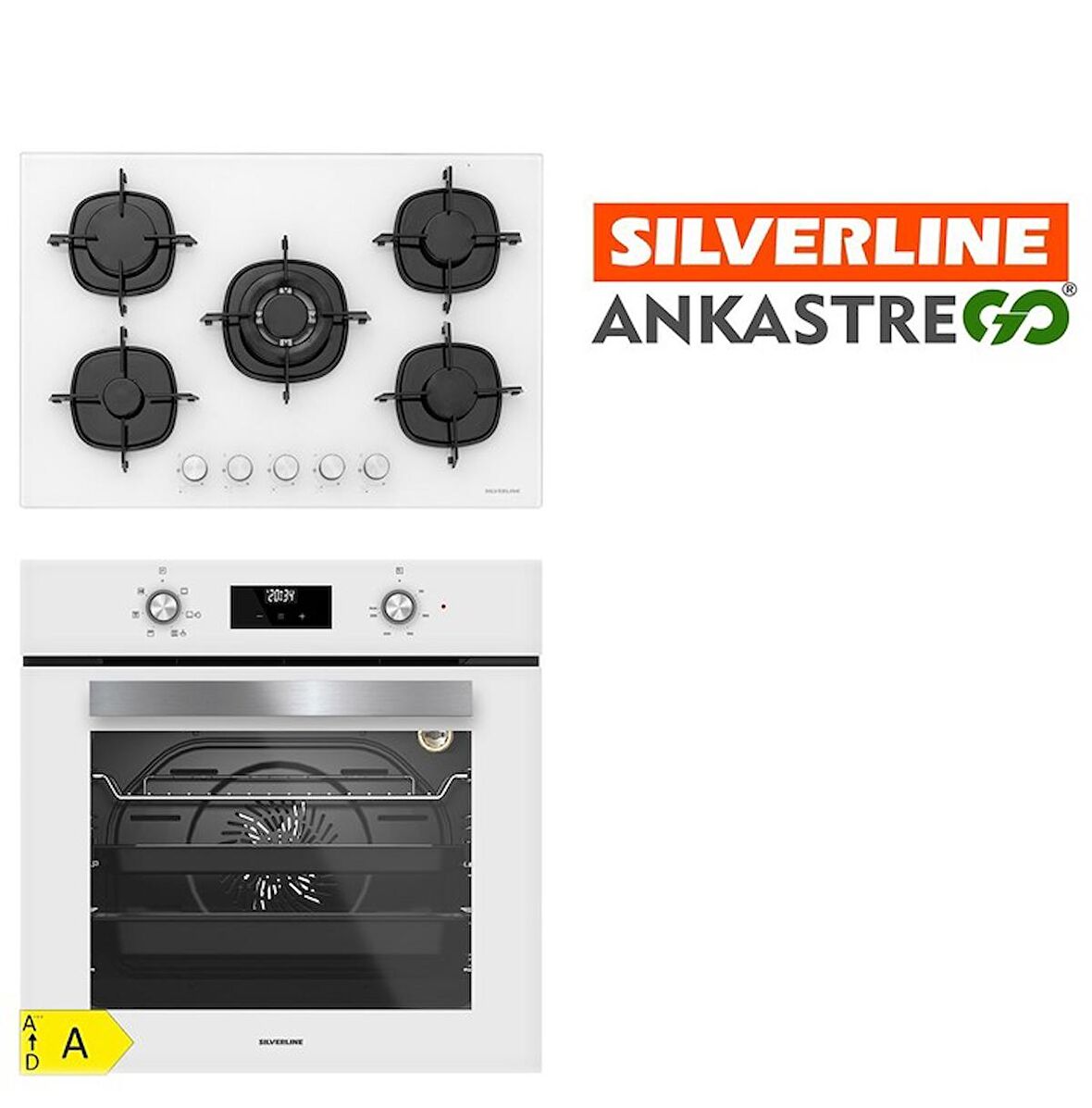 Silverline BO6502W02 - CS5365W01 Beyaz Cam Ankastre Set