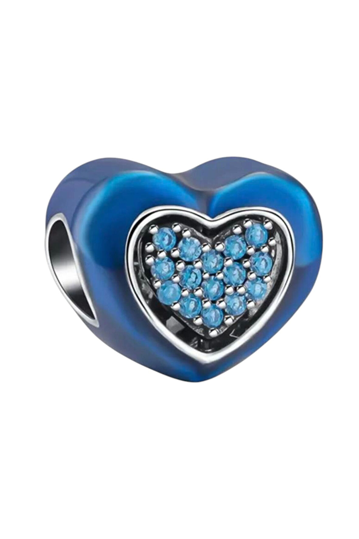 Favorim Sensin Hareketli Mavi Kalp Charm | 925 Ayar Gümüş