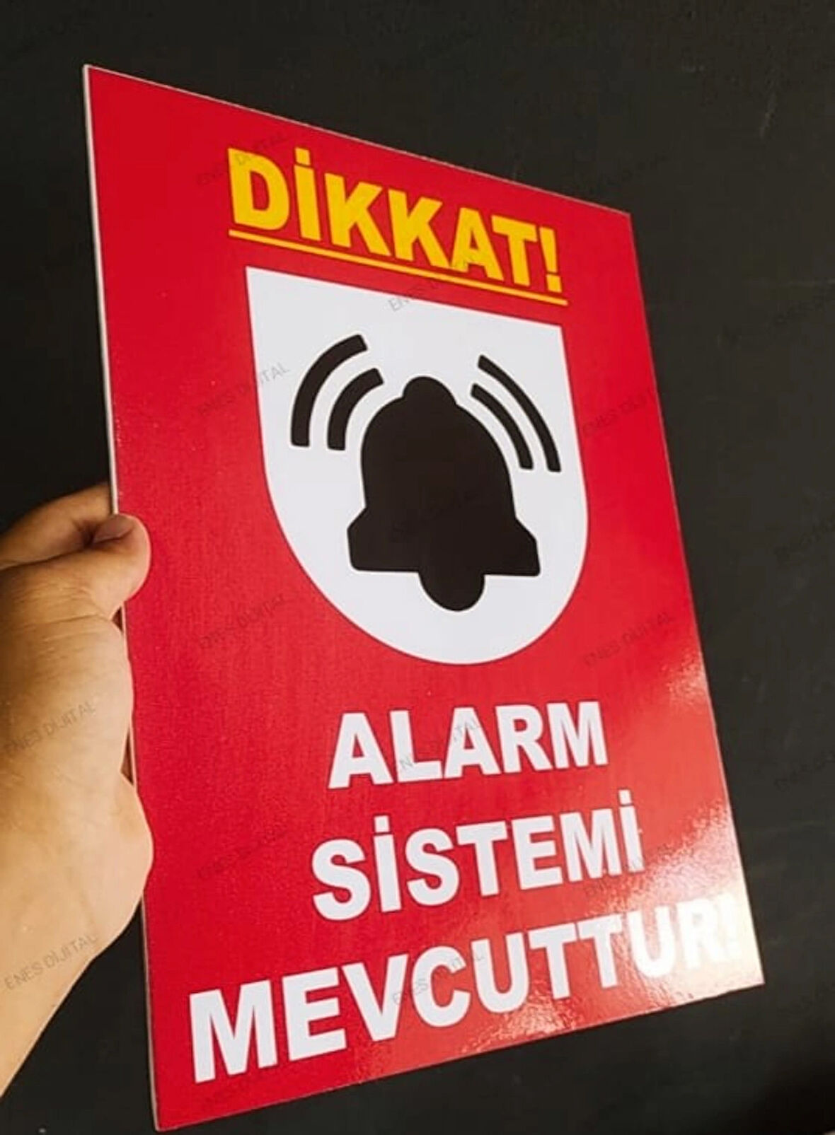 30x40 cm Dikkat Alarm Sistemi Mevcuttur Uyarı Levhası 5 mm Dekota Tabela