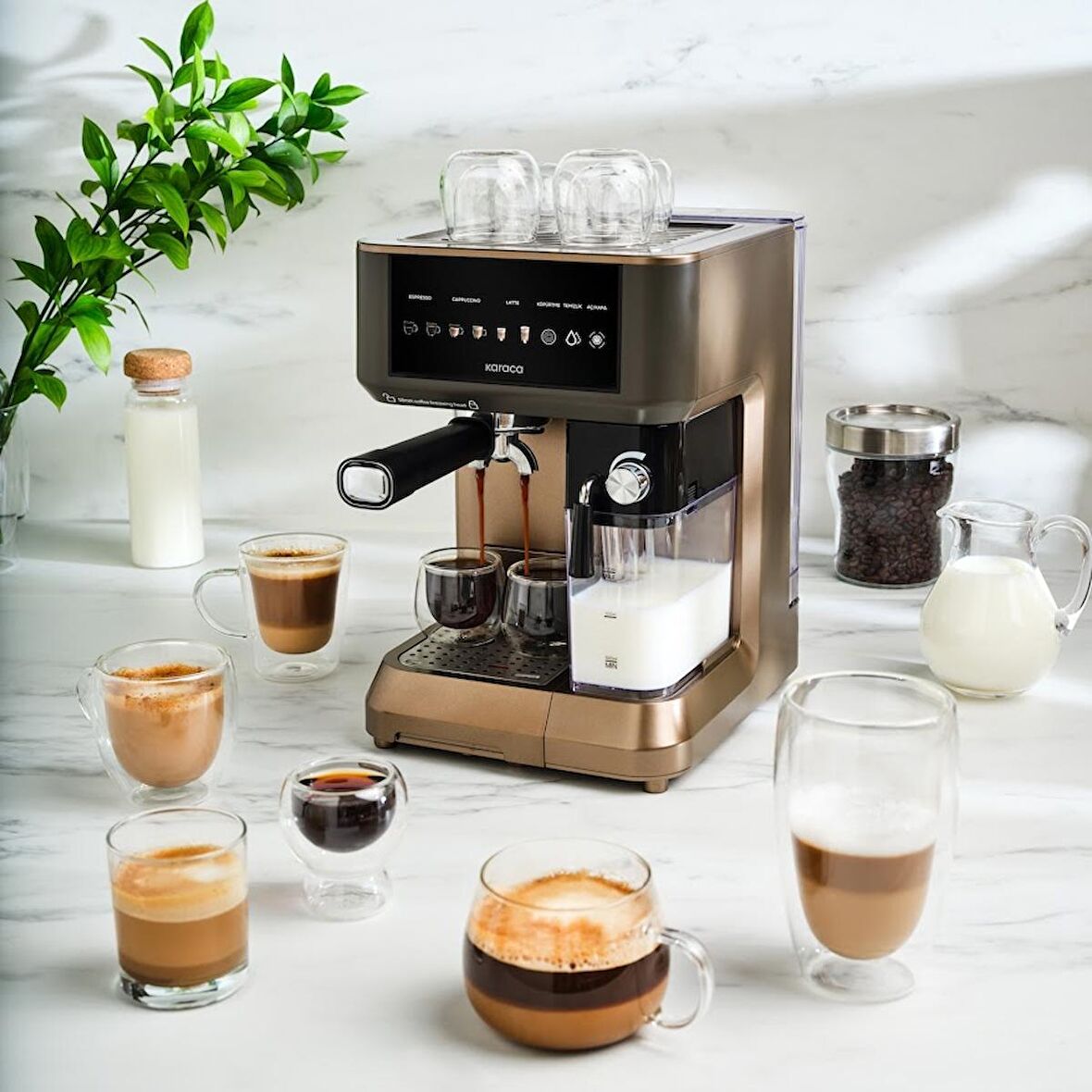 Karaca MyCaffe Barista S10 Entegre Süt Hazneli Otomatik Espresso Latte Cappuccino Mak. Walnut Brown