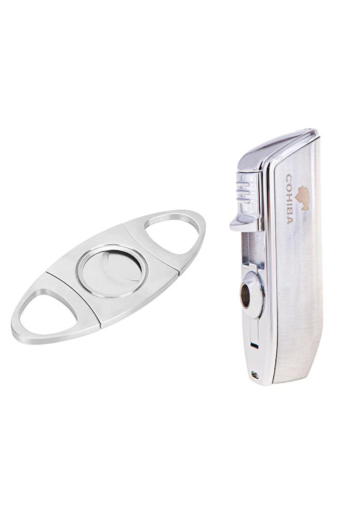 Cohiba Gümüş Üç Torch Pürmüz Çakmak Ve Metal Kesici Set