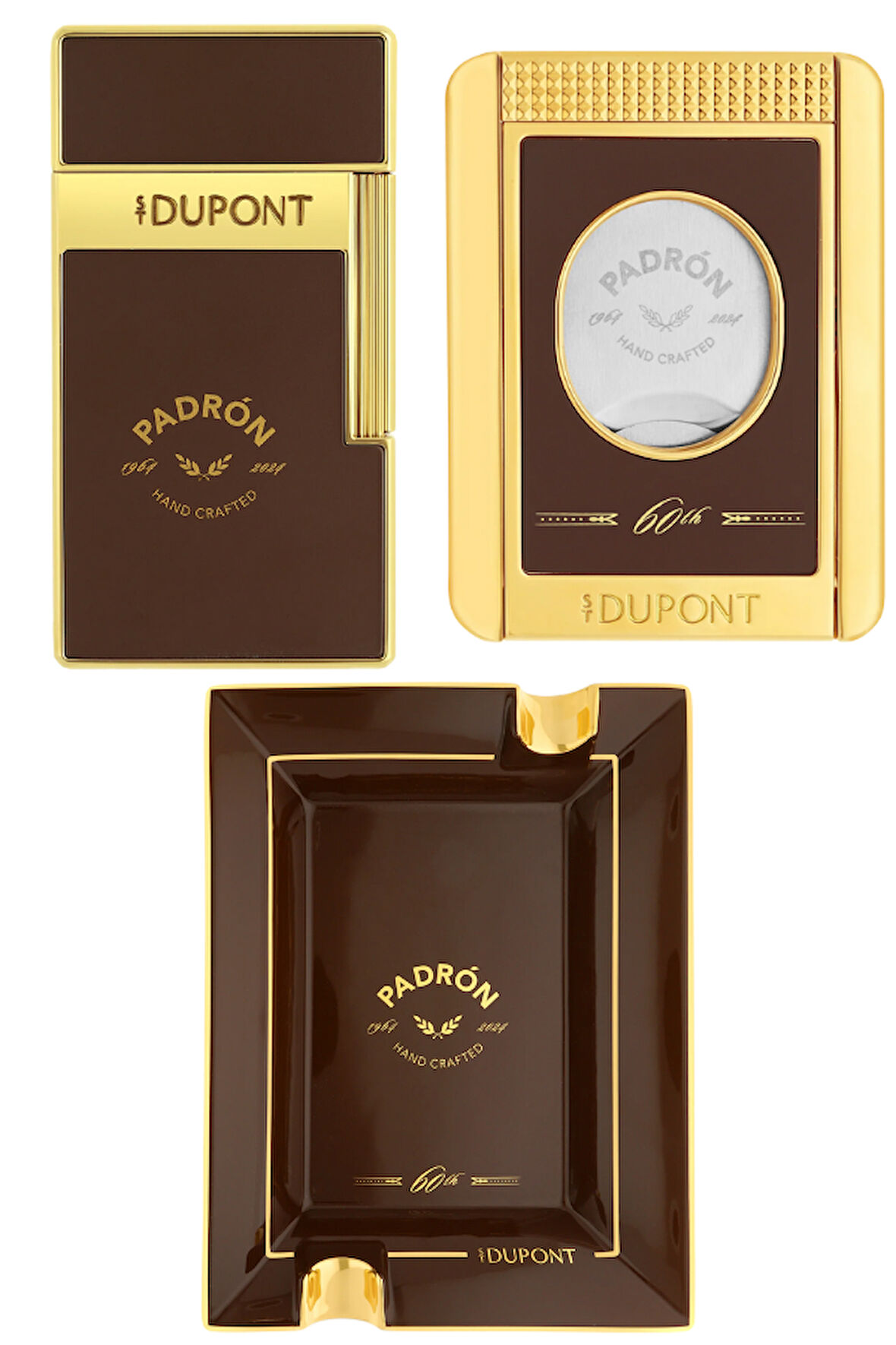 S.T. Dupont Padron Kahverengi Çakmak Kesici Küllük Üçlü Puro Seti