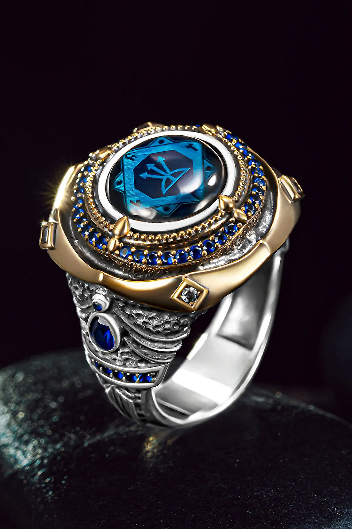 Erkek Gümüş Yüzük - Bir Ölür Bin Diriliriz Yazılı Oğuz Kağan Mührü Erkek Yüzük