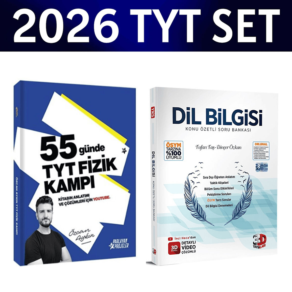2026 TYT 55 Günde Fizik Kampı Özcan Aykın+ TYT Dil Bilgisi Konu Özetli Soru Bankası 3D Yayınları