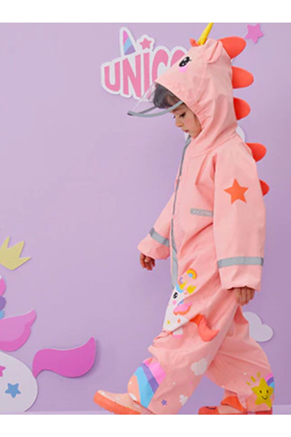 Petityu Unicorn Çocuk Su Geçirmez Tulum Yağmurluk Kapşonlu