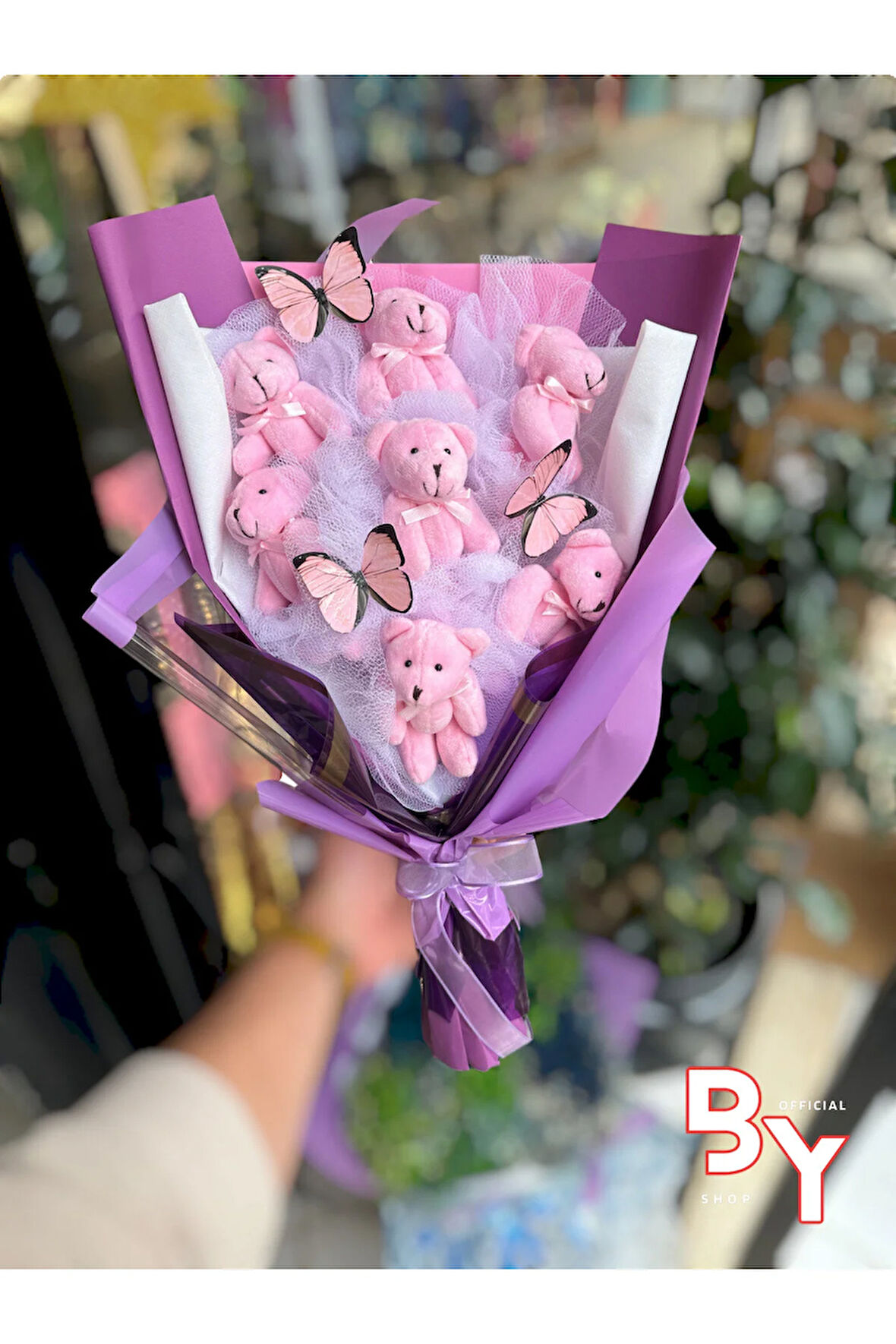 Pembe Ayıcık Buketi 7 Ayıcıklı Sevgiliye Özel Hediyelik Kelebekli A Kalite Ayıcık Buketi