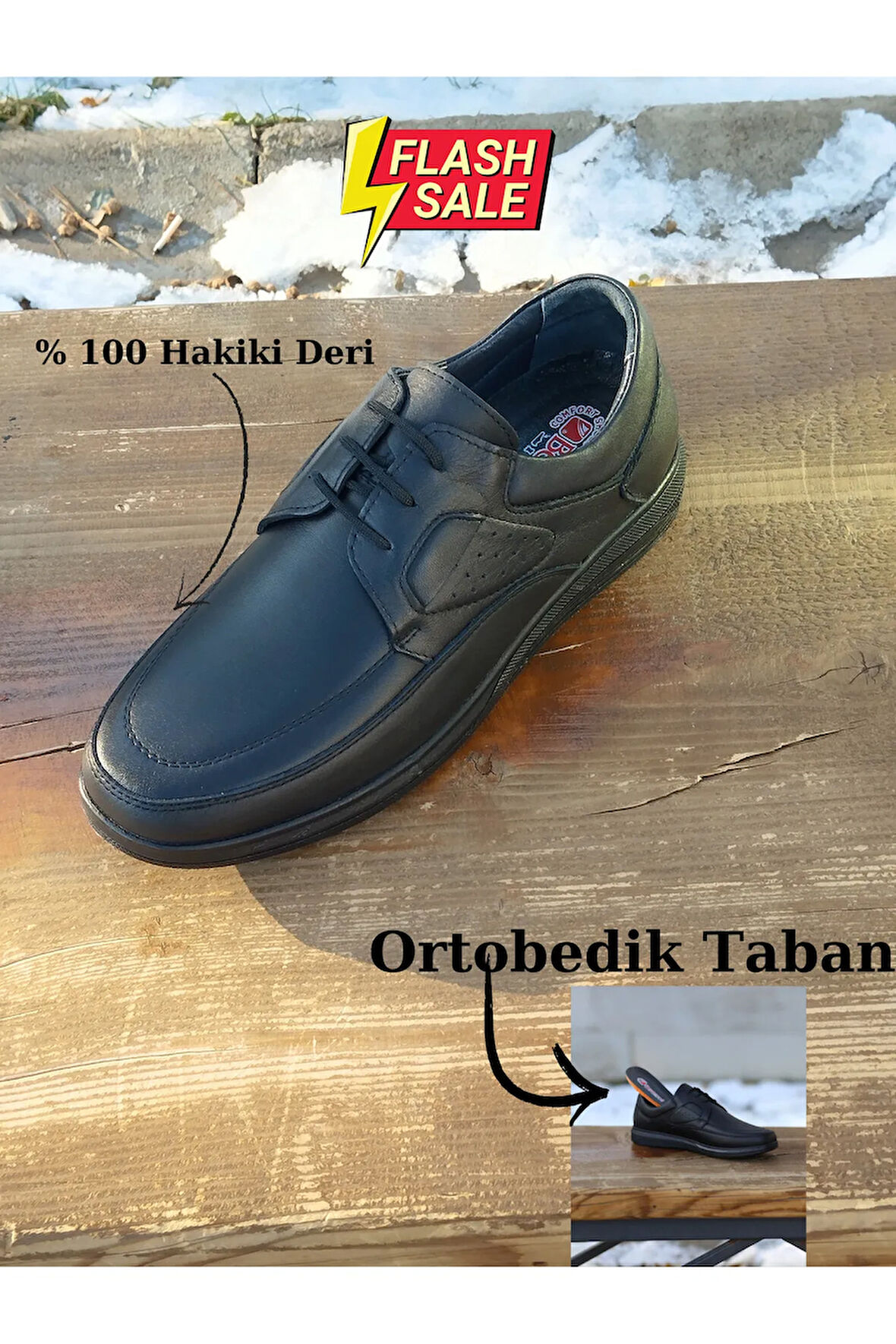 Erkek Kışlık Kundura Hakiki Deri  Kauççuk Taban Otobetik ve Bağcıklı