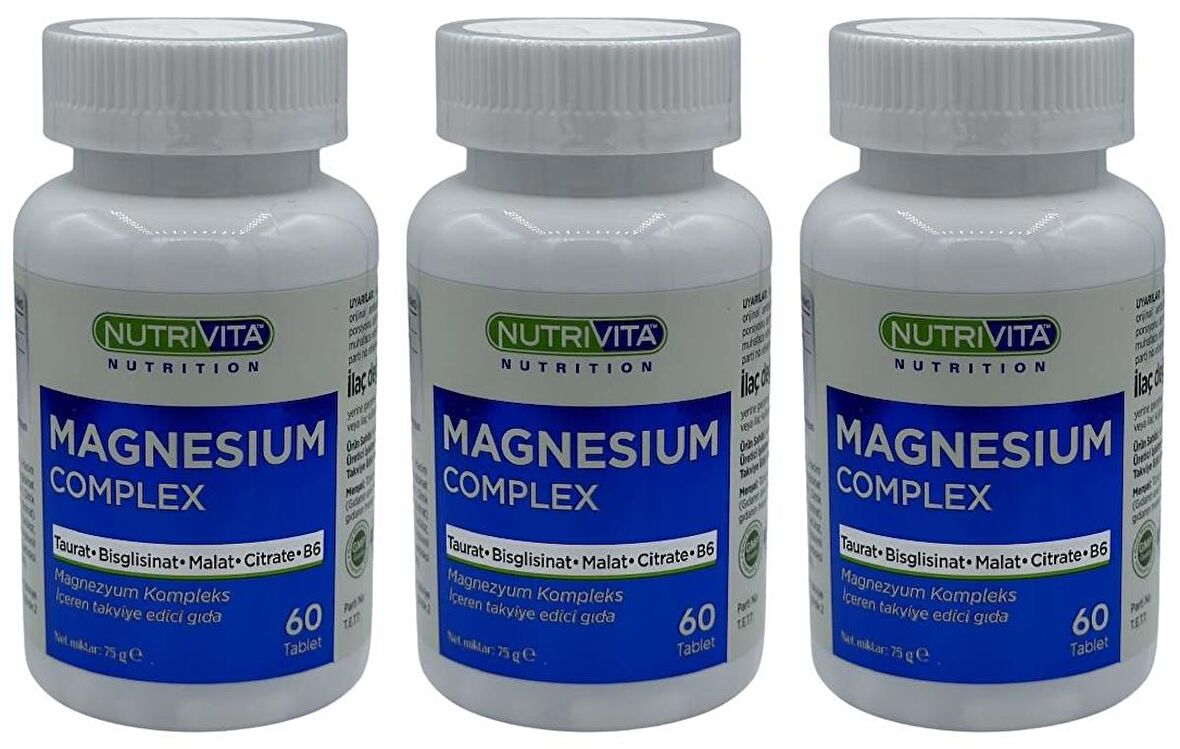 Magnesium Complex 3x60 Tablet Magnezyum Kompleks Taurat Bisglisinat Malat Sitrat Vitamin B6