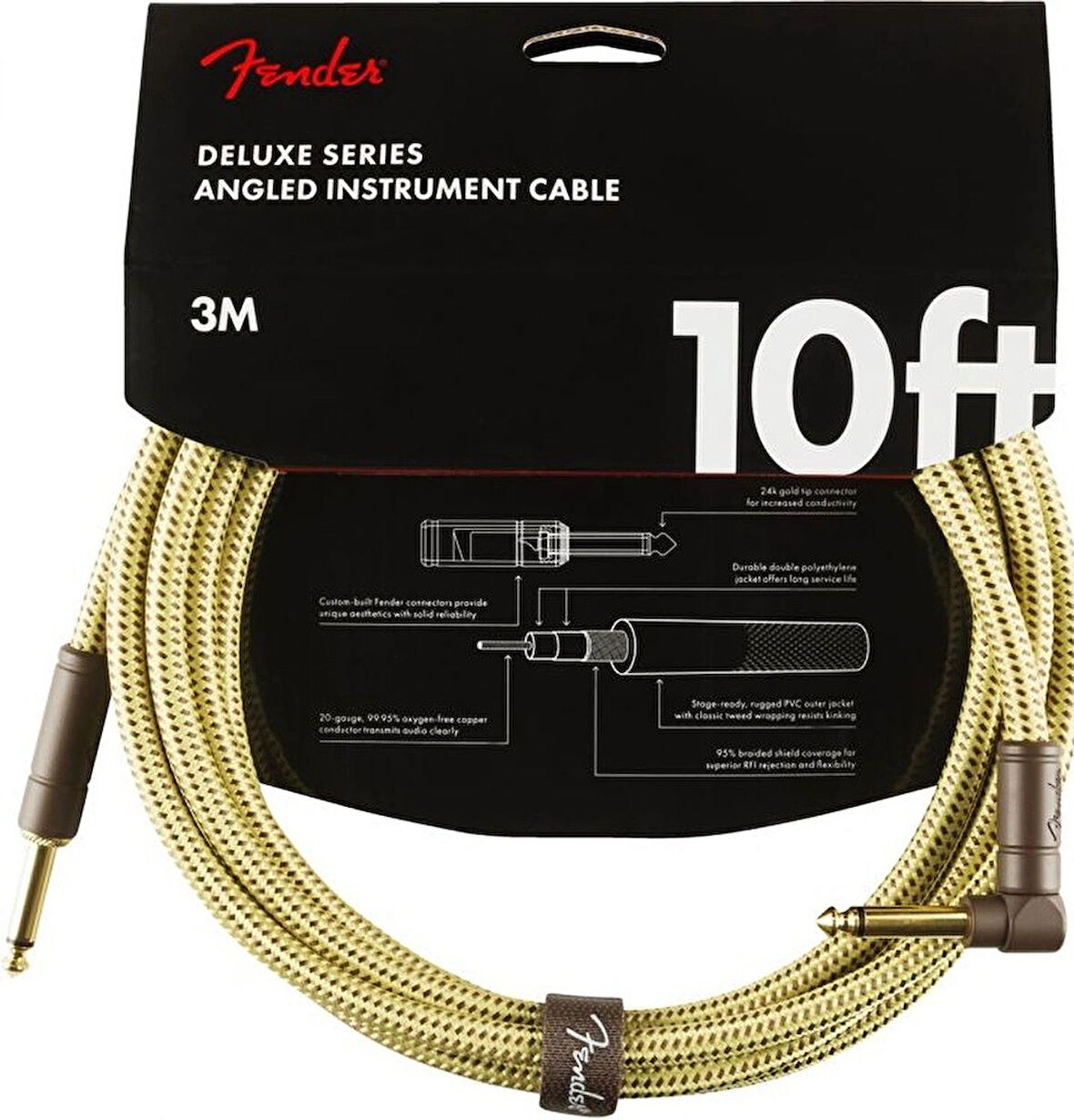 Fender Deluxe Düz/L Uç 3 Metre Tweed Enstrüman Kablo