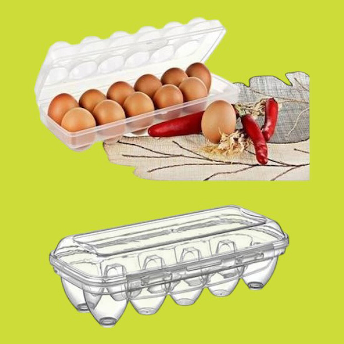 PratikAI 12'li Şeffaf Kapaklı Kilitli Yumurta Saklama Kabı - Hijyenik & Dayanıklı