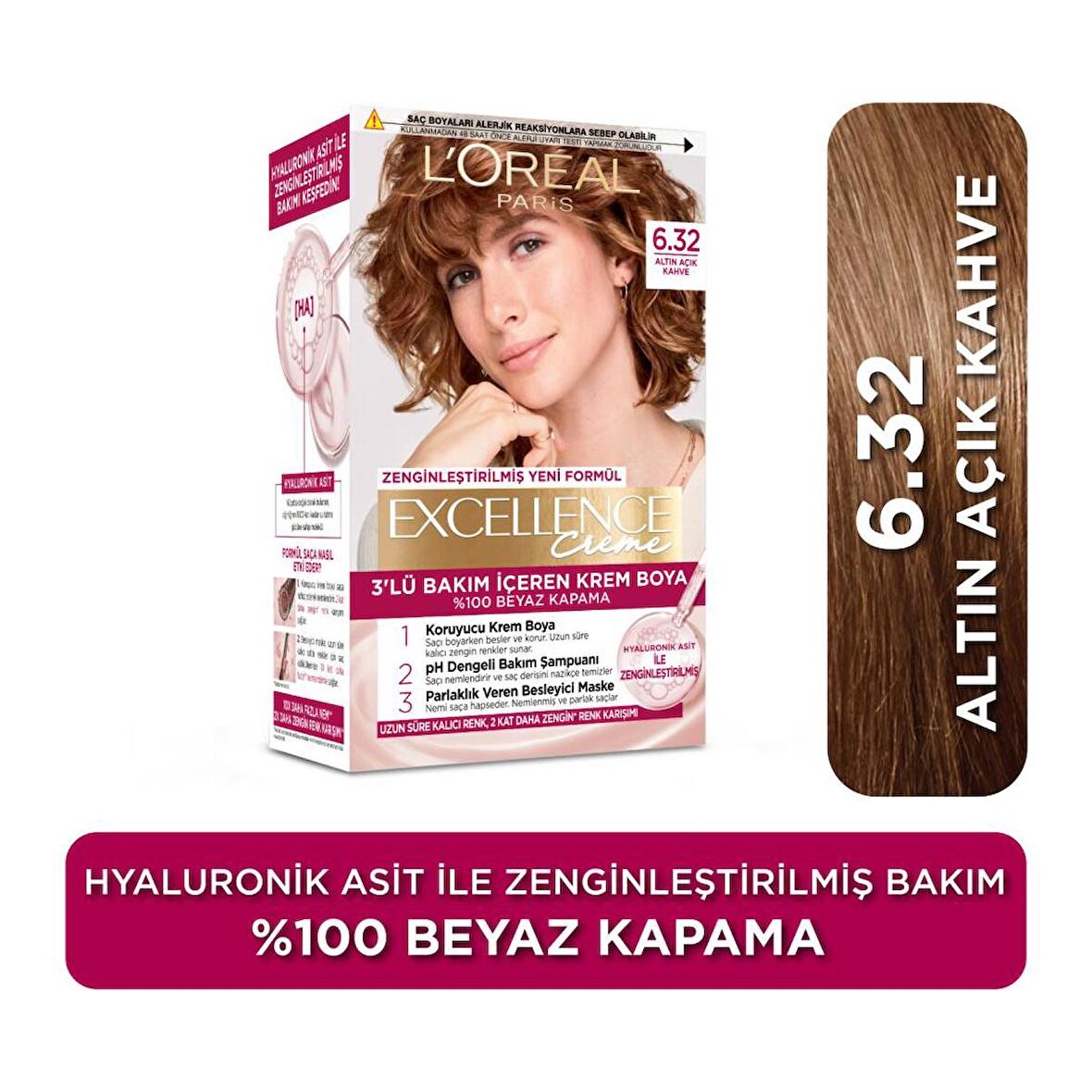 L’Oréal Paris Excellence Creme 6.32 Altın Açık Kahve Saç Boyası