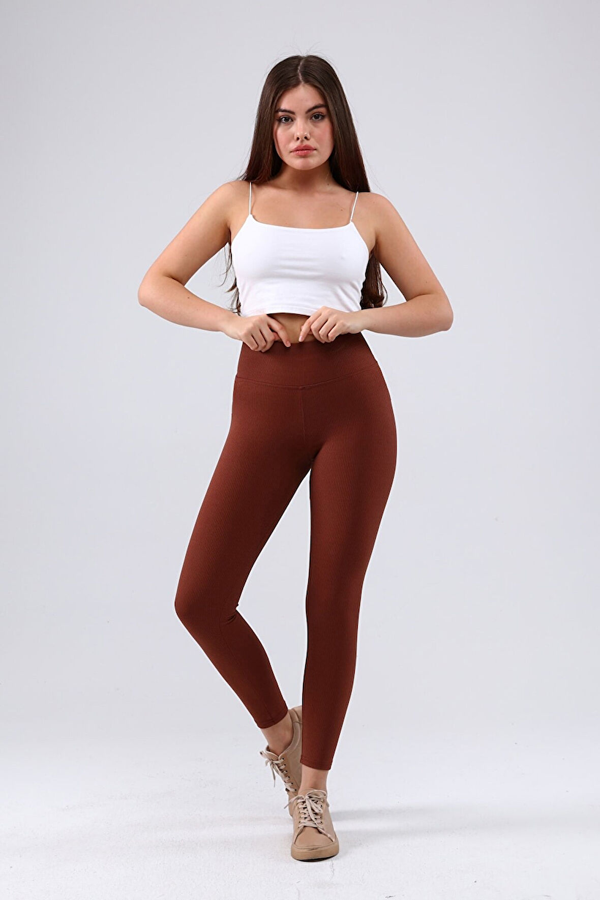 Bordo Yüksek Bel Fitilli Tayt 0608