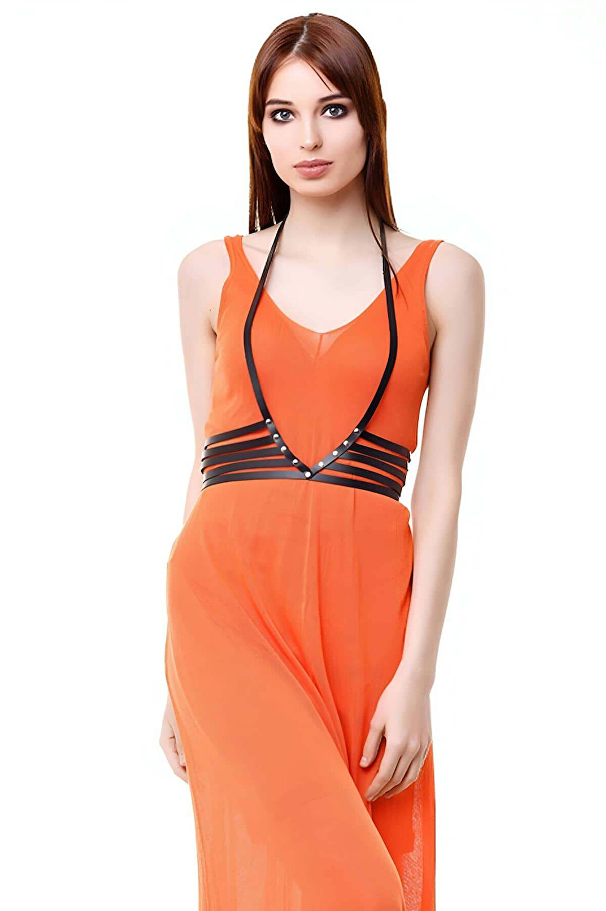 Paralel Desenli Şık Deri Harness - Brf199