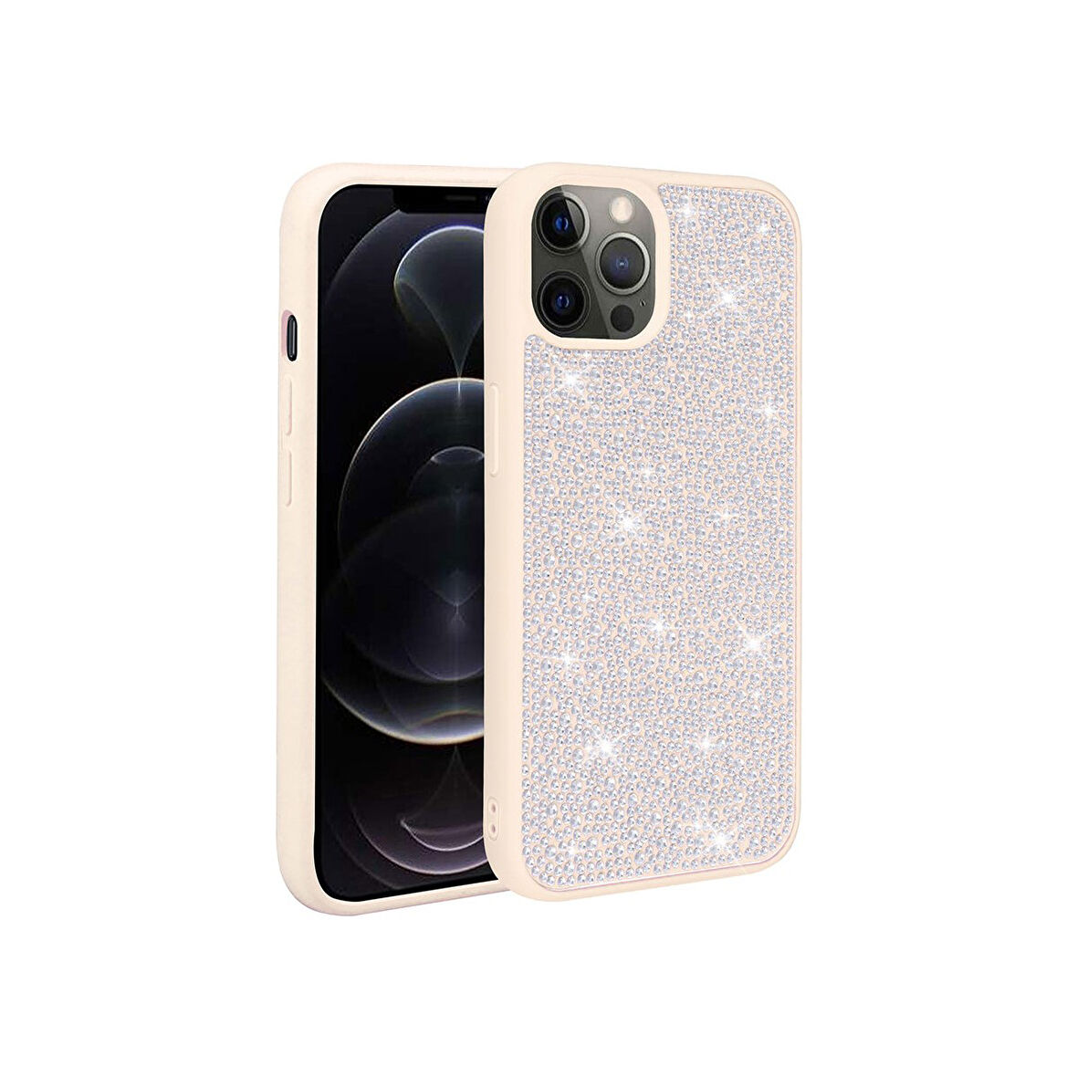Teleplus Apple iPhone 14 Pro Max Kılıf Diamond Parlak Taşlı Ston Kapak Silikon Beyaz
