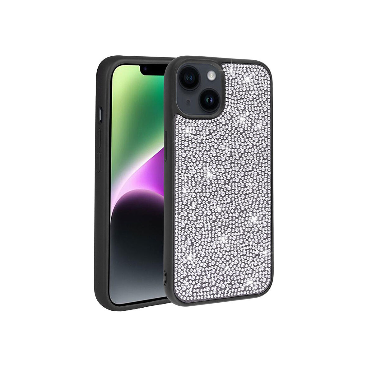 Teleplus Apple iPhone 14 Plus Kılıf Diamond Parlak Taşlı Ston Kapak Silikon Siyah