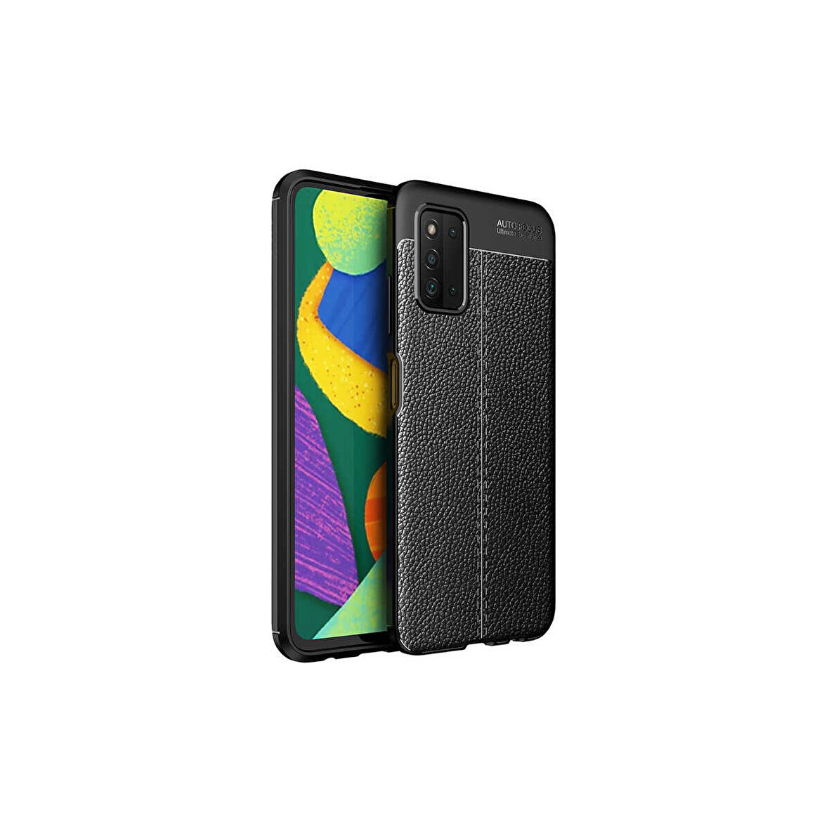 Teleplus Samsung Galaxy A03S Kılıf Niss Silikon Deri Görünümlü Korumalı Siyah