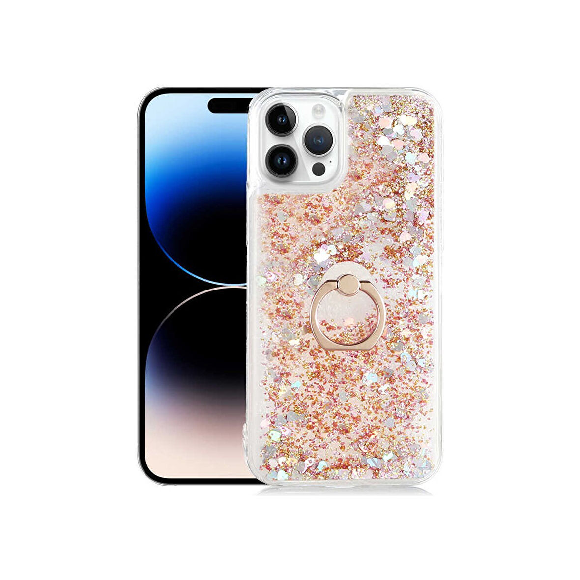 Teleplus Apple iPhone 15 Pro Kılıf Milce Sulu Yüzüklü Silikon Arka Kapak Gold