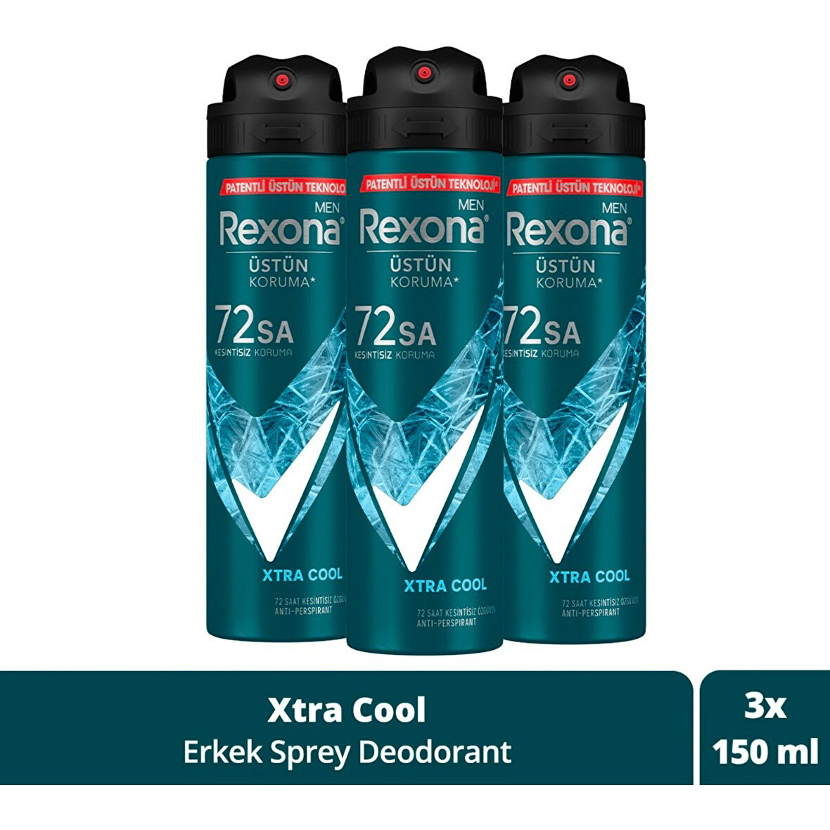 Men Erkek Sprey Deodorant Xtra Cool 72 Saat Kesintisiz Üstün Koruma 150 ml X3