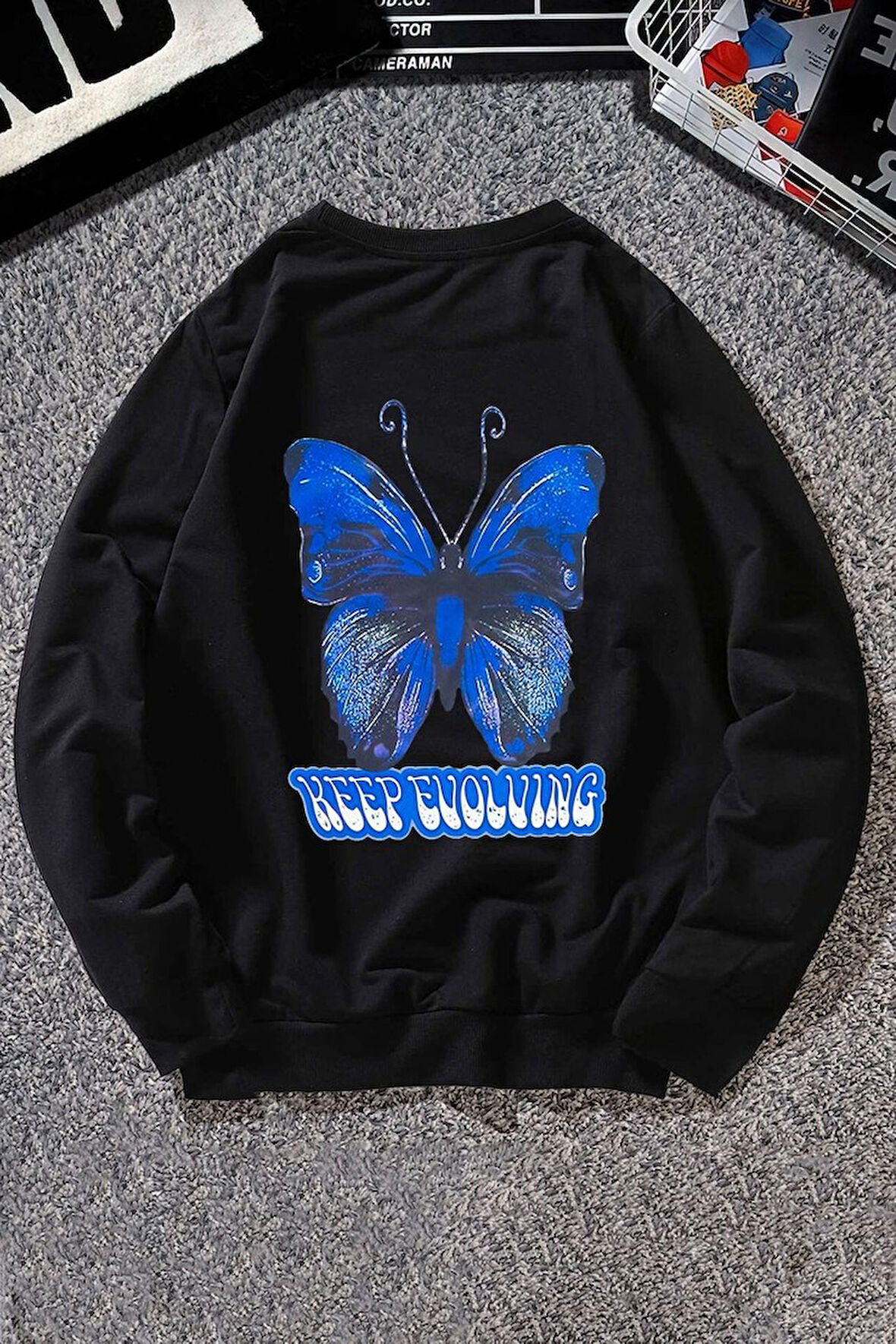 Uyguntarz Unisex Butterfly Baskılı Bisiklet Yaka Sweatshirt
