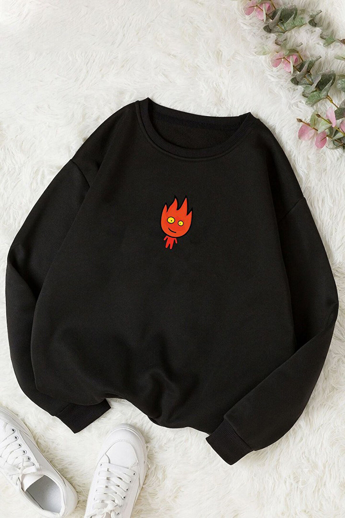 Unisex Ateş Avatar Baskılı Bisiklet Yaka Sweatshirt