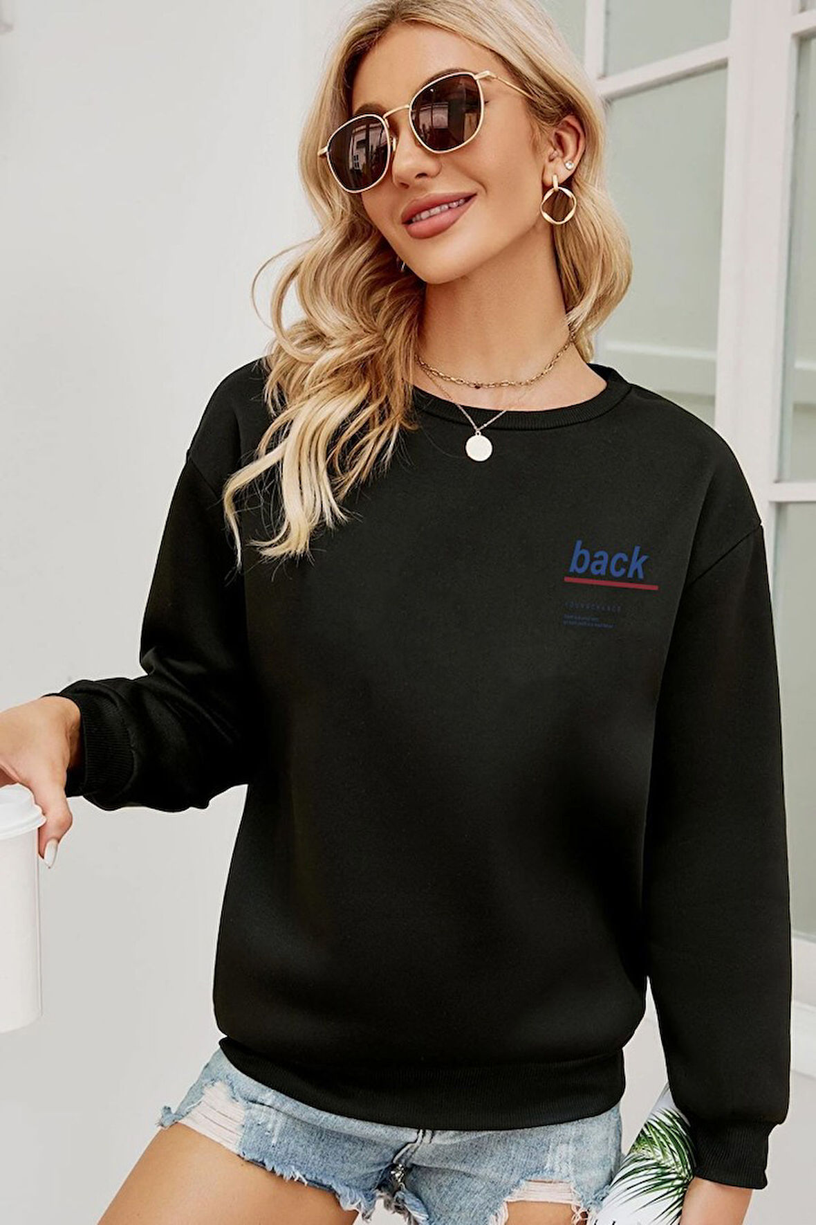 Unisex Back Baskılı Bisiklet Yaka Sweatshirt