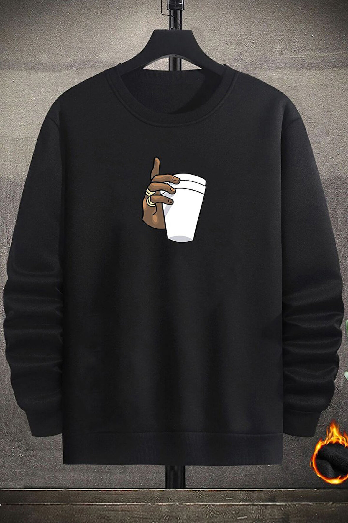 Unisex Tupac Coffee Baskılı Bisiklet Yaka Sweatshirt