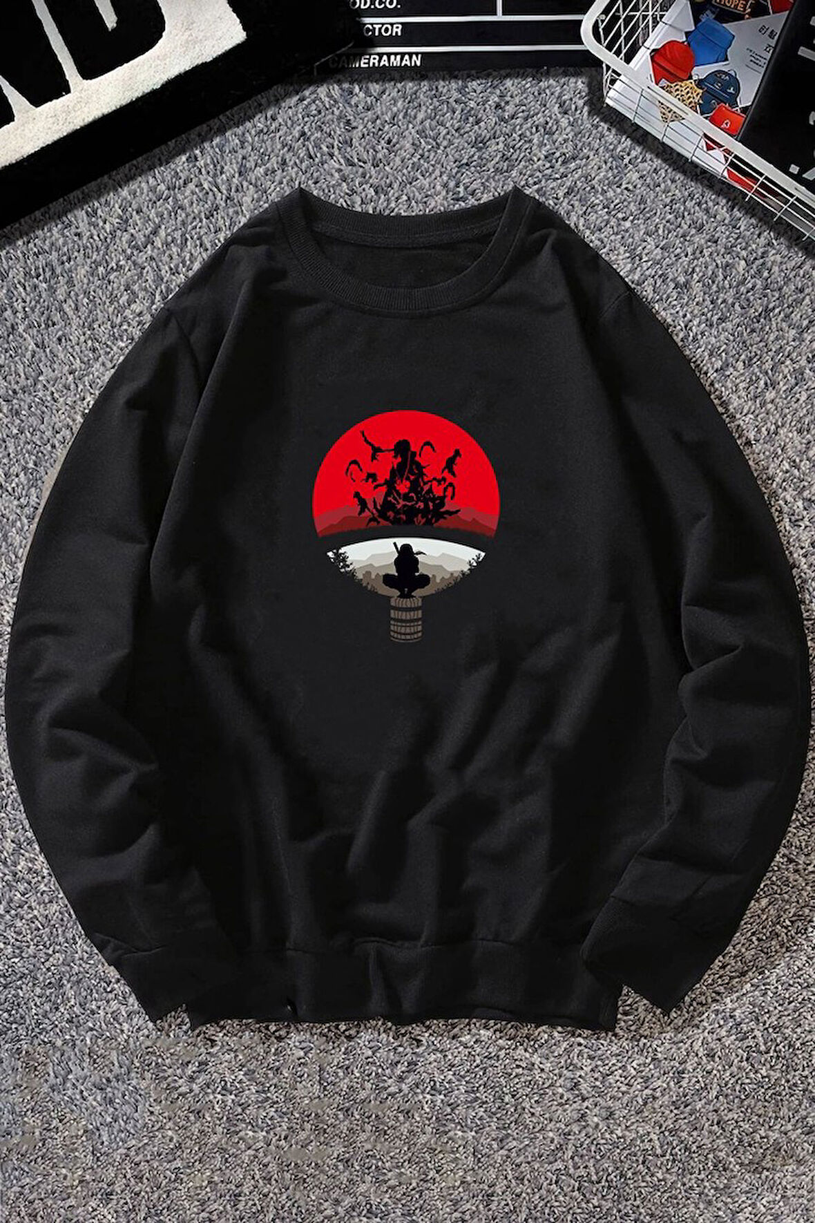 Uyguntarz Unisex Itachi Uchiha Baskılı Bisiklet Yaka Sweatshirt