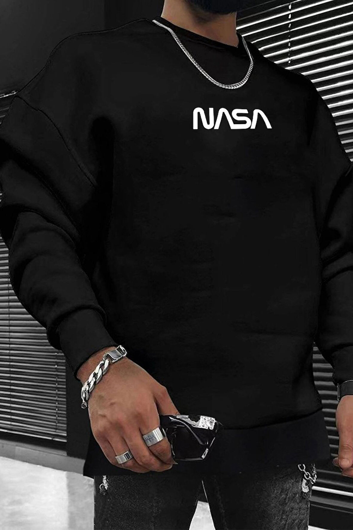 Unisex Nasa Bisiklet Yaka Sweatshirt