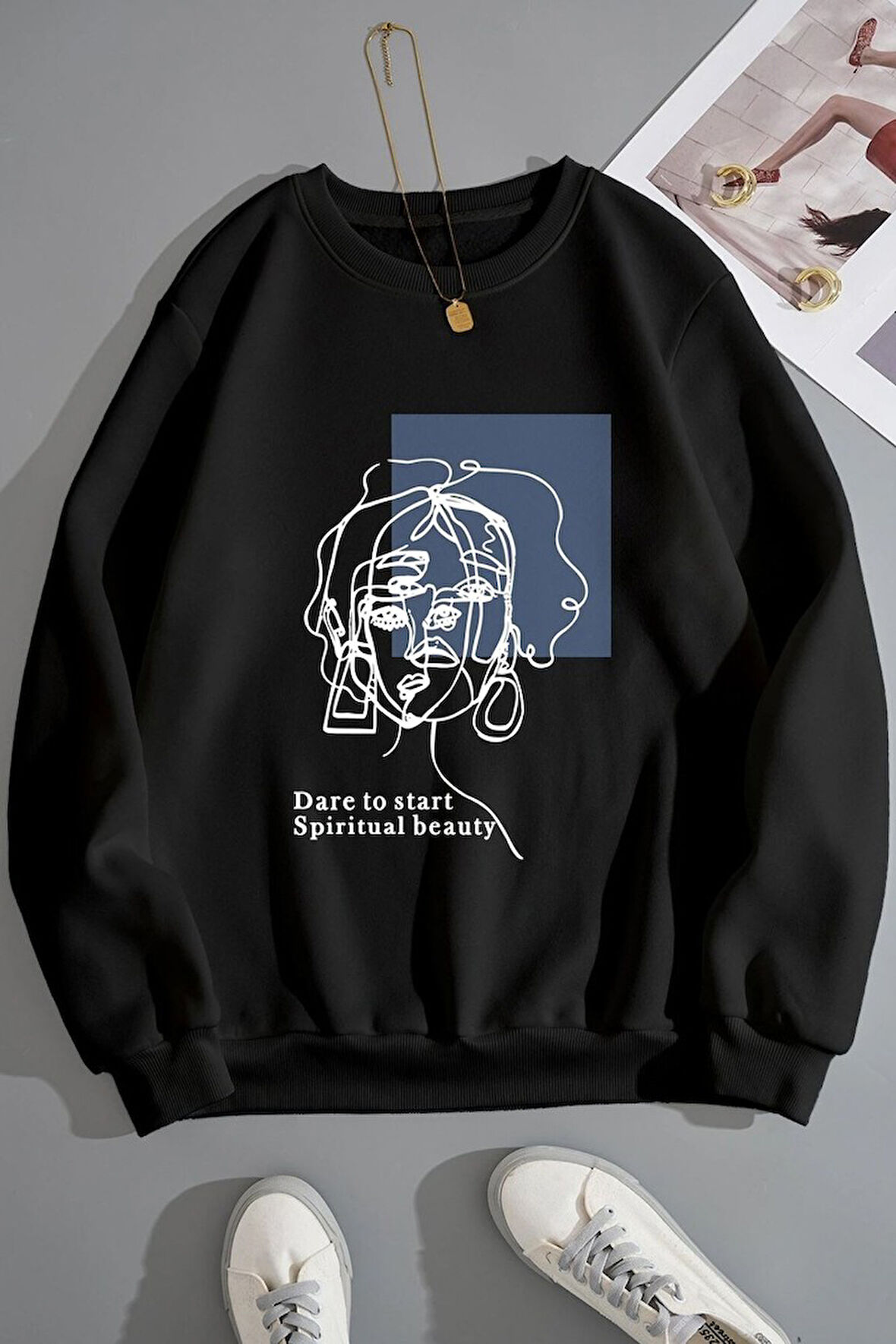Uyguntarz Unisex Baskılı Bisiklet Yaka Sweatshirt