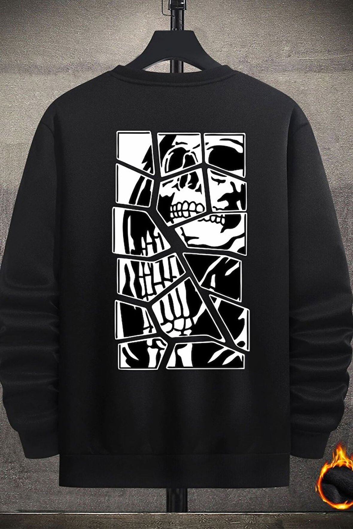 Unisex Skullcracked Bisiklet Yaka Sweatshirt