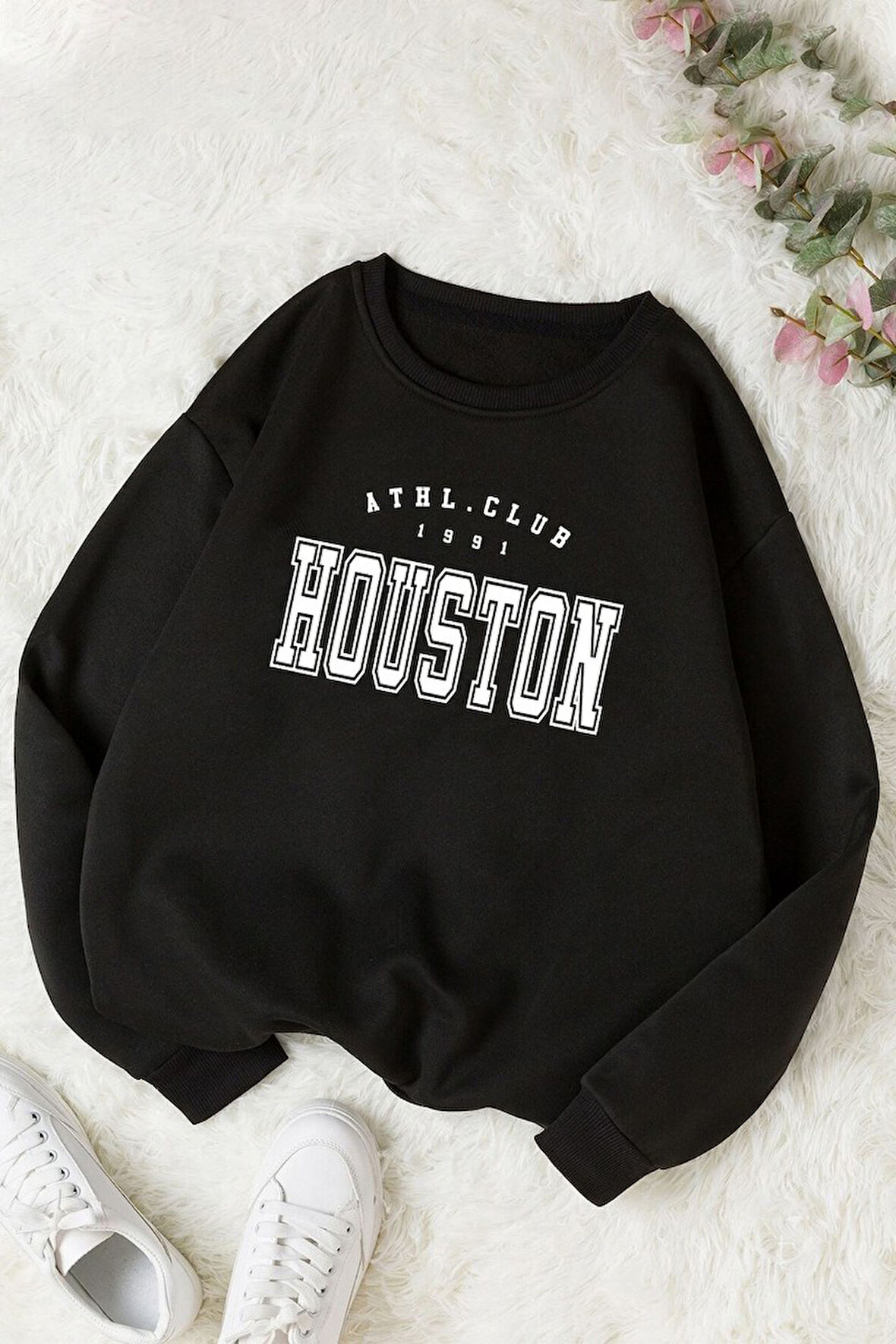 Unisex Houston Bisiklet Yaka Sweatshirt