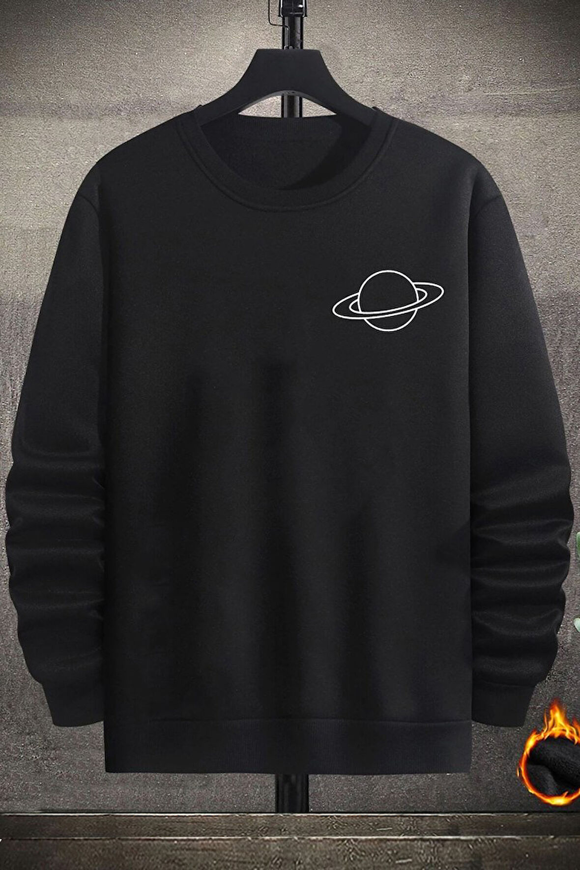 Uyguntarz Unisex Saturn Baskılı Bisiklet Yaka Sweatshirt