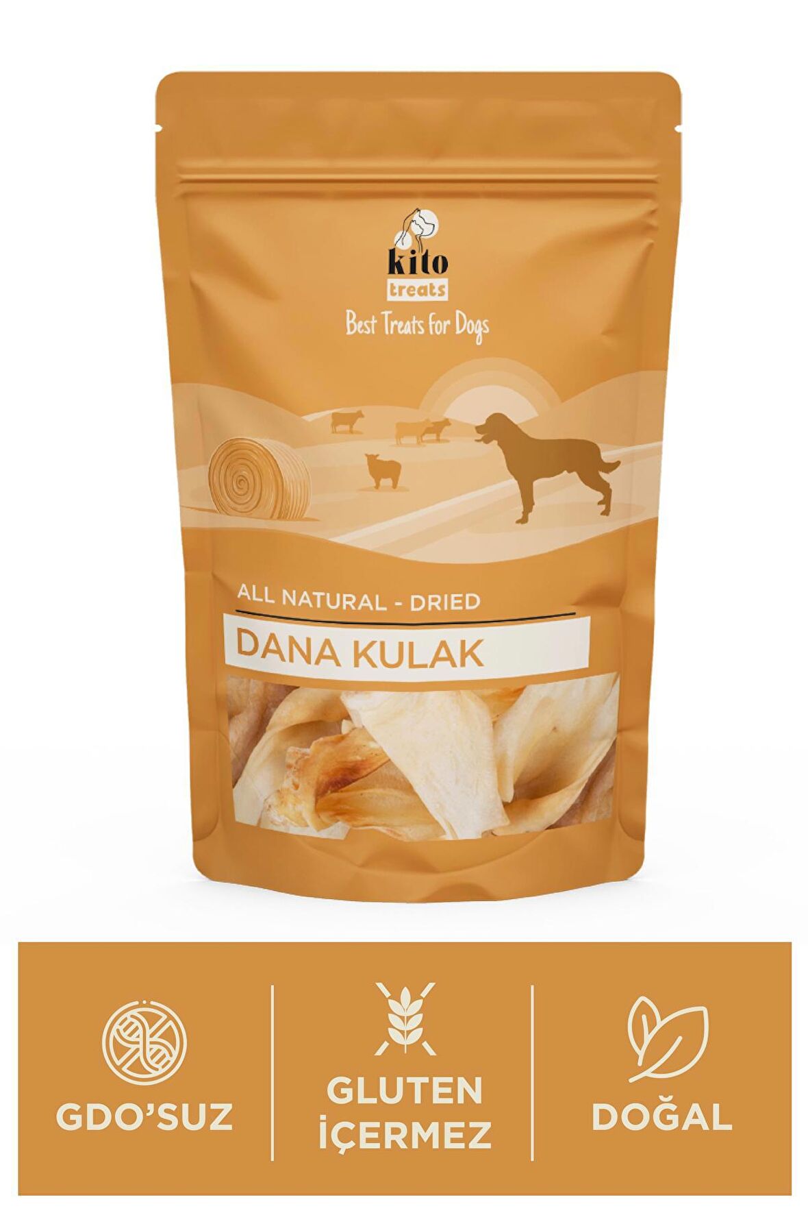 Kurutulmuş Dana Kulak Çiğnemelik Köpek Ödül Maması %100 Doğal, Glutensiz, Organik 100 gr