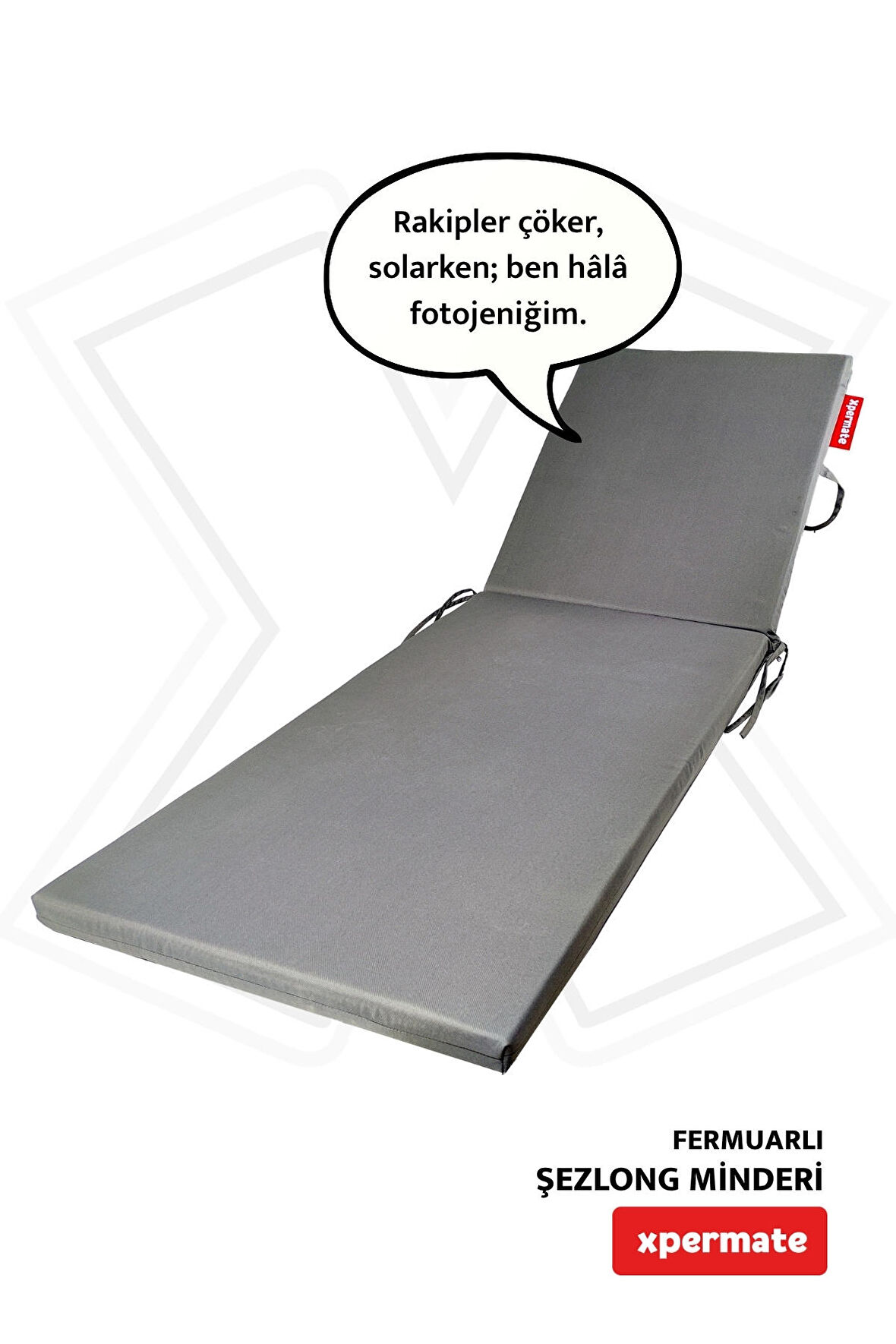 XPERMATE Fermuarlı Şezlong Minderi Su Geçirmez Kumaş Katlanır Şezlong Minderi Katlanabilir Plaj Minderi 60x180x5 Antrasit