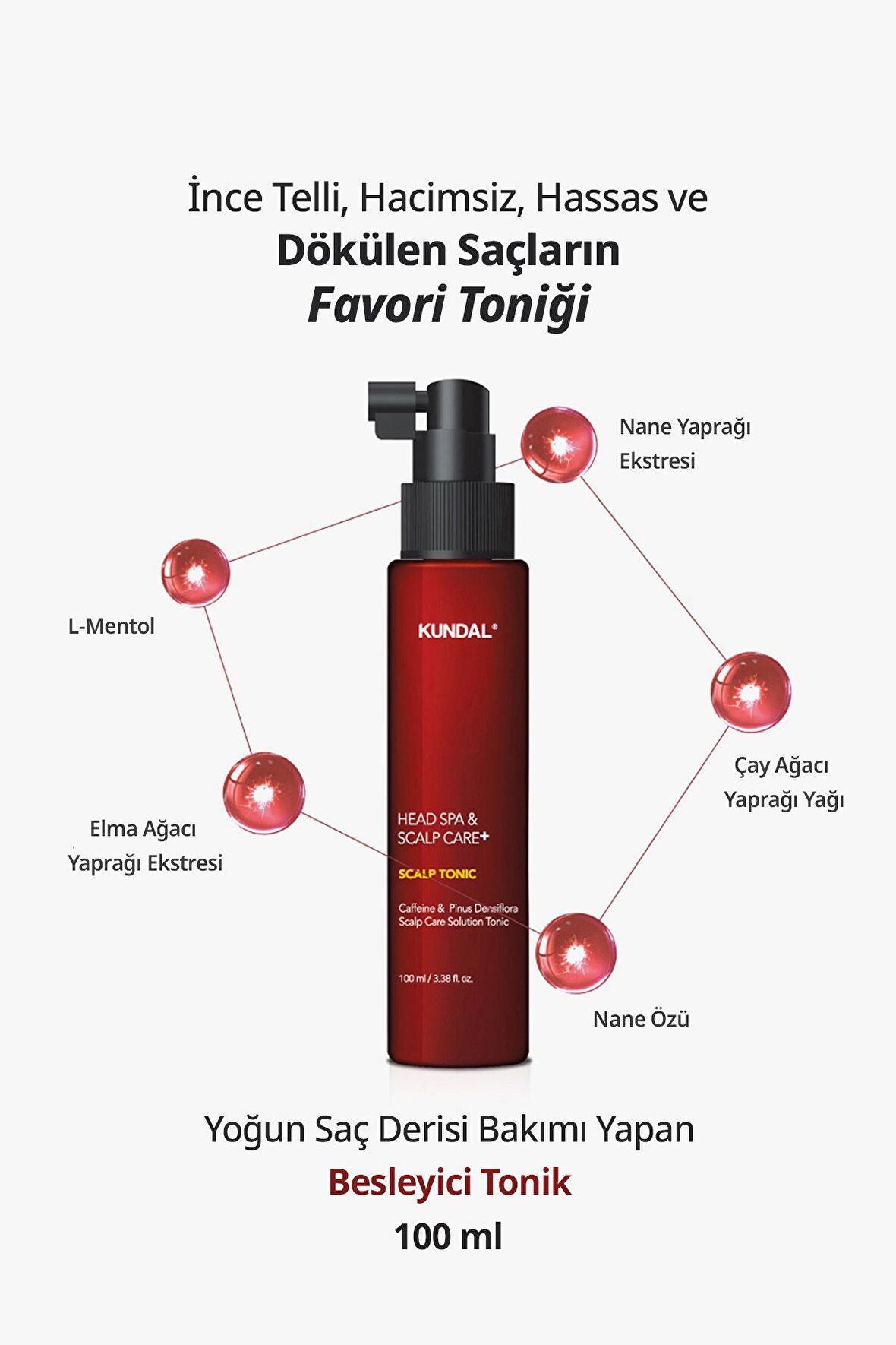 Kafein İçerikli Dökülme Karşıtı Saç Derisi Güçlendirici Tonik Kundal Scalp Tonic 100ml