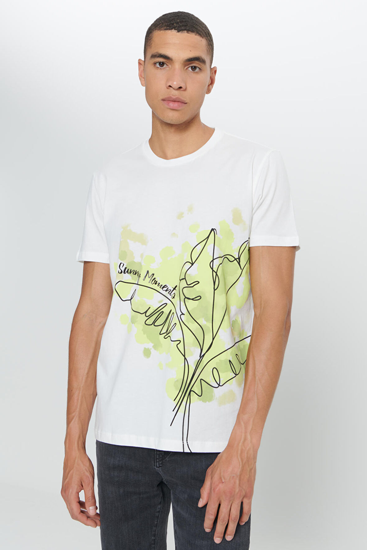 Standart Normal Kesim %100 Pamuk Baskılı Bisiklet Yaka Tişört