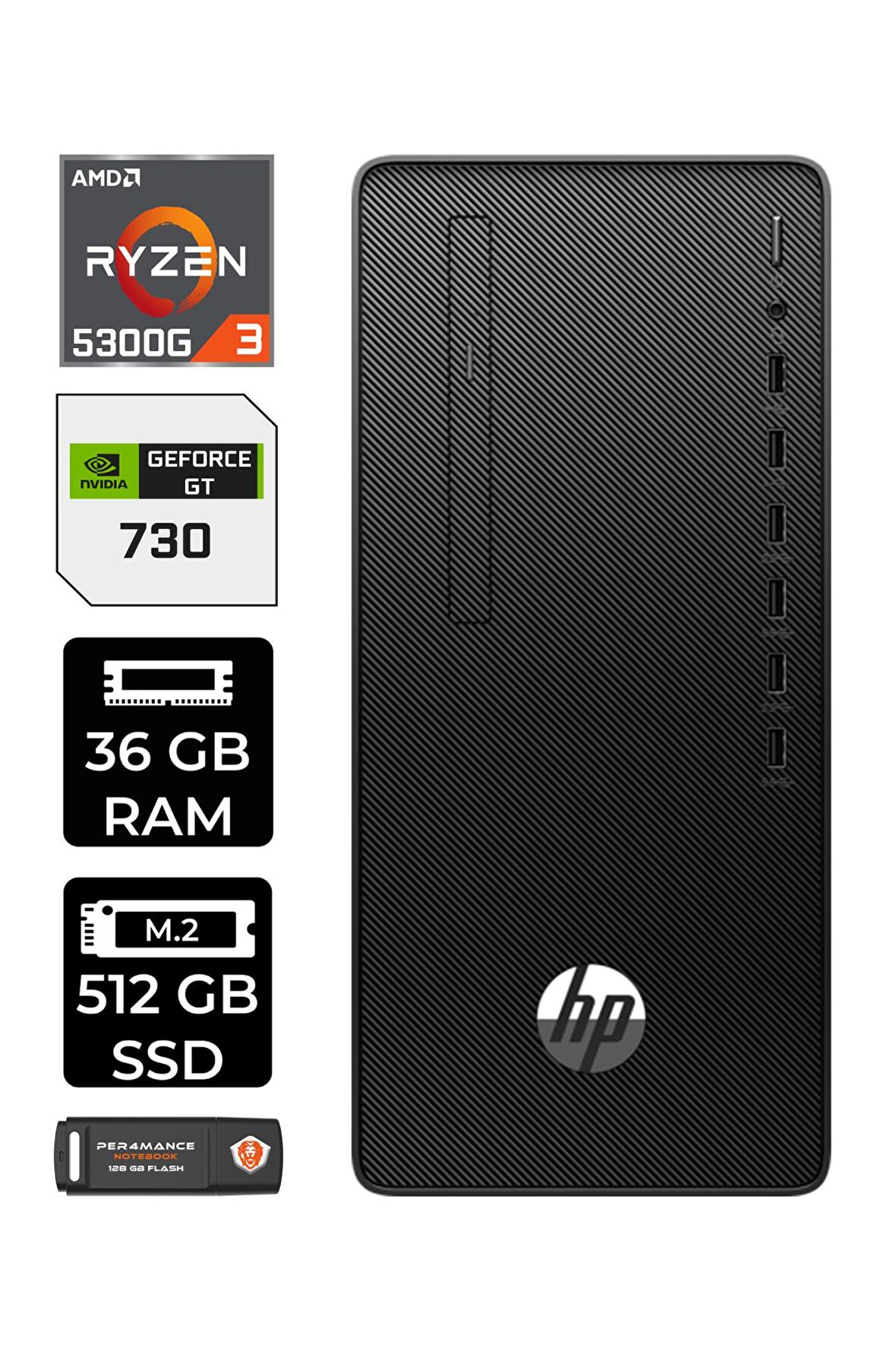 HP 295 G9 RYZEN 3 5300G 36GB RAM 512GB SSD GT730/4GB W11HOME 6D391EA MASAÜSTÜ PC & PER4 BELLEK