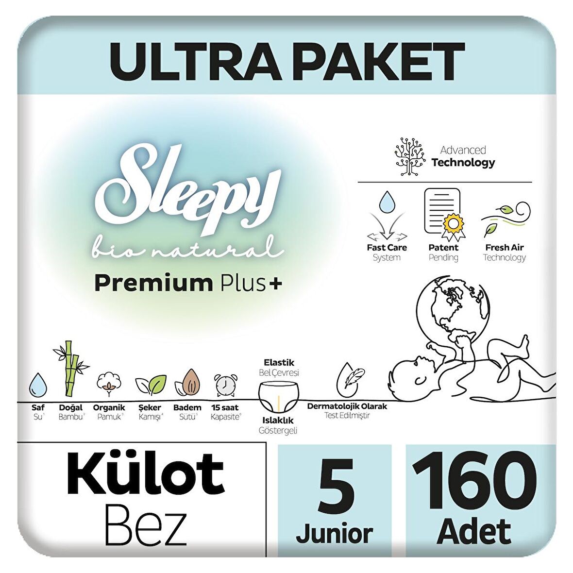 Sleepy Bio Natural Premium Plus Ultra Paket Külot Bez 5 Numara Junior 160 Adet