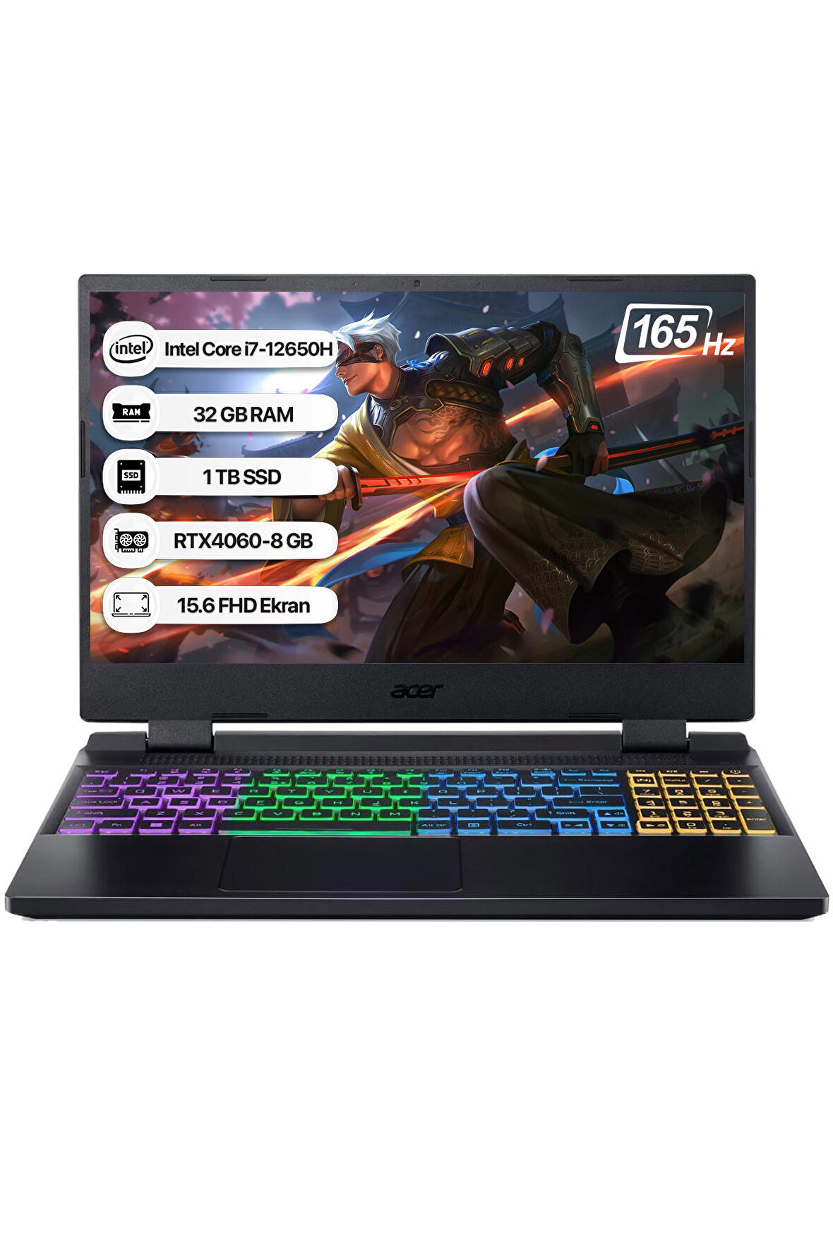 Acer Nitro 5 Intel Core i7 12650H 32GB 1TB SSD RTX4060-8GB Dos 15.6" 165 Hz Taşınabilir Bilgisayar NH.QM0EY.00A-32