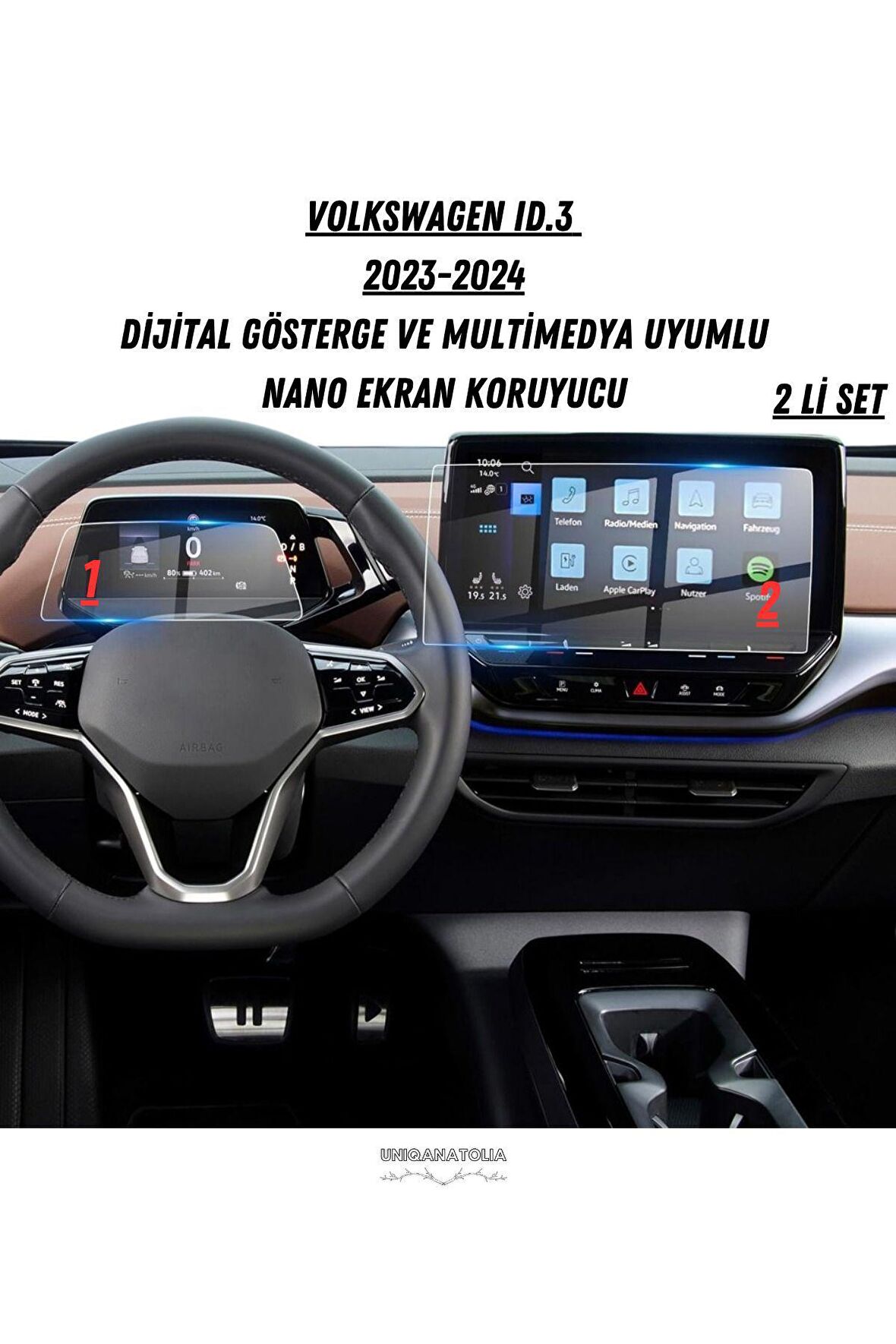 Volkswagen ID.3 2023 2024  Multimedya Ve Gösterge Panel Uyumlu Nano Ekran Koruyucu