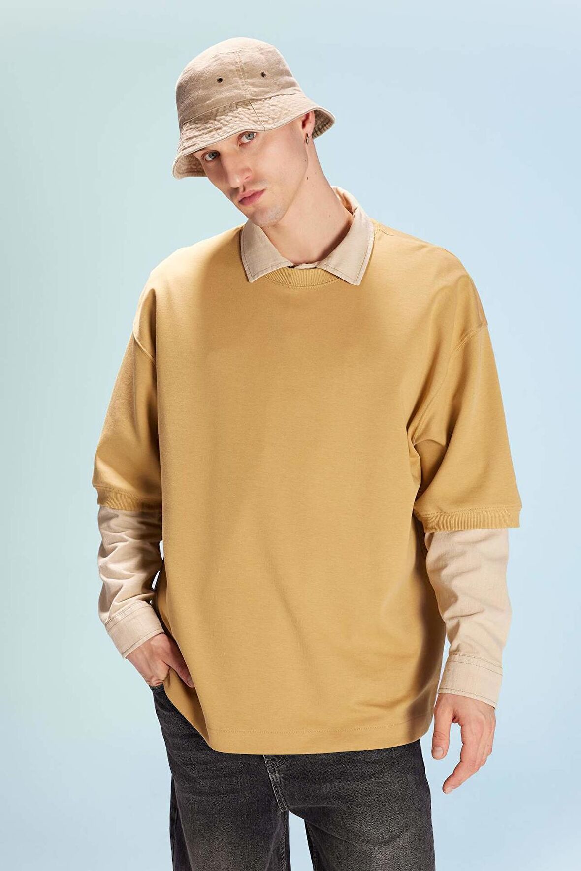 DeFacto Loose Fit Bisiklet Yaka Kısa Kollu Ağır Kumaş Basic Düz Tişört B4844AX23WNYL256