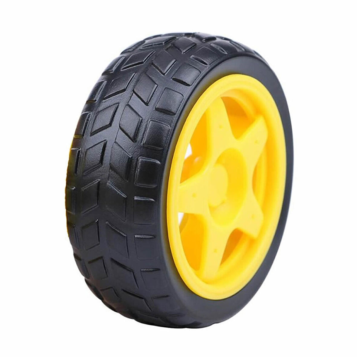 Tt Tekerlek 2.5x6,8cm Plastik Sarı Oyuncak Araba Rubber Lastik Robot Tekerlek Akılı Araç Oyuncak